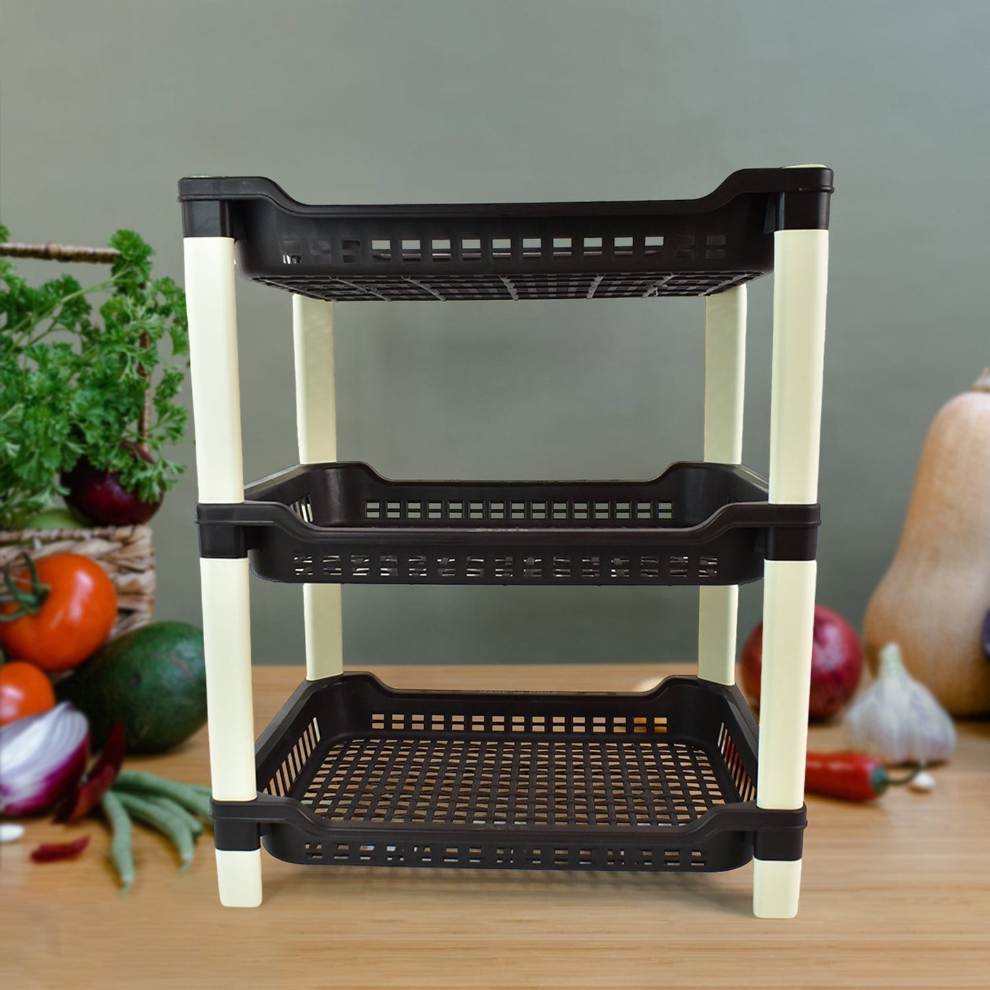 Apex Big Multi use Plastic Storage Rack â€“ 3-Tier (1 Pc)