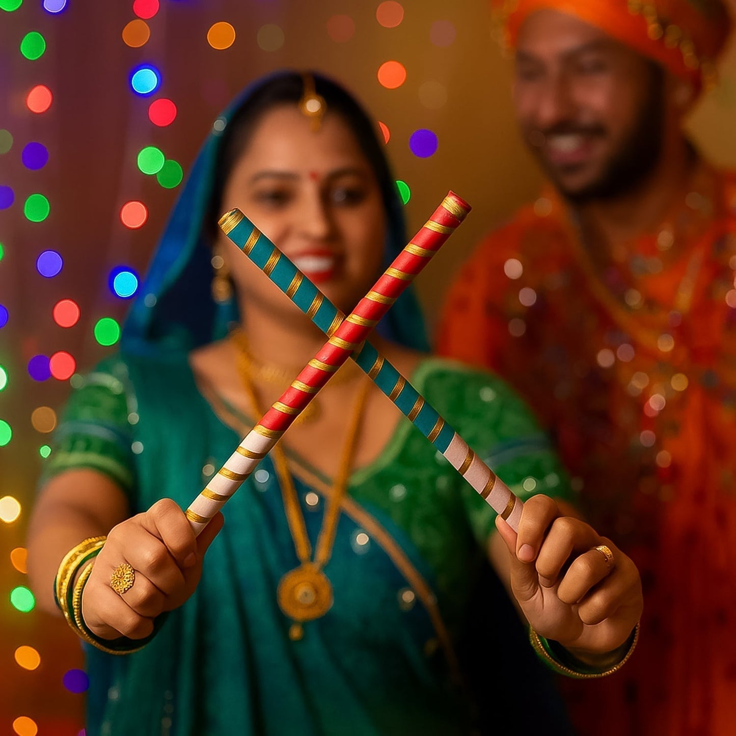 Traditional Decorative Dandiya Sticks Pair for Navratri, Garba (2 Pc)