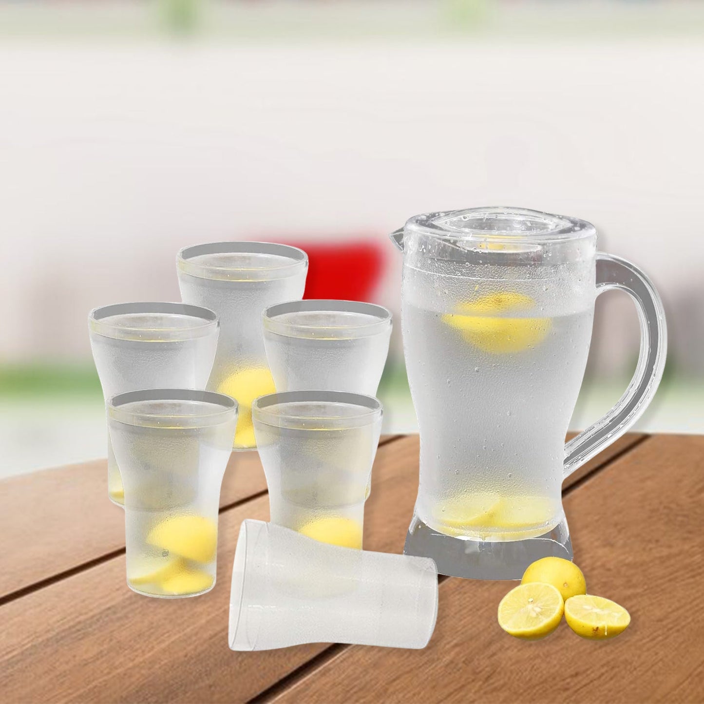 Apex Unbreakable Lemon Jug Set with 6 Glasses â€“ 1200ML Jug + 300ML Glasses Approx