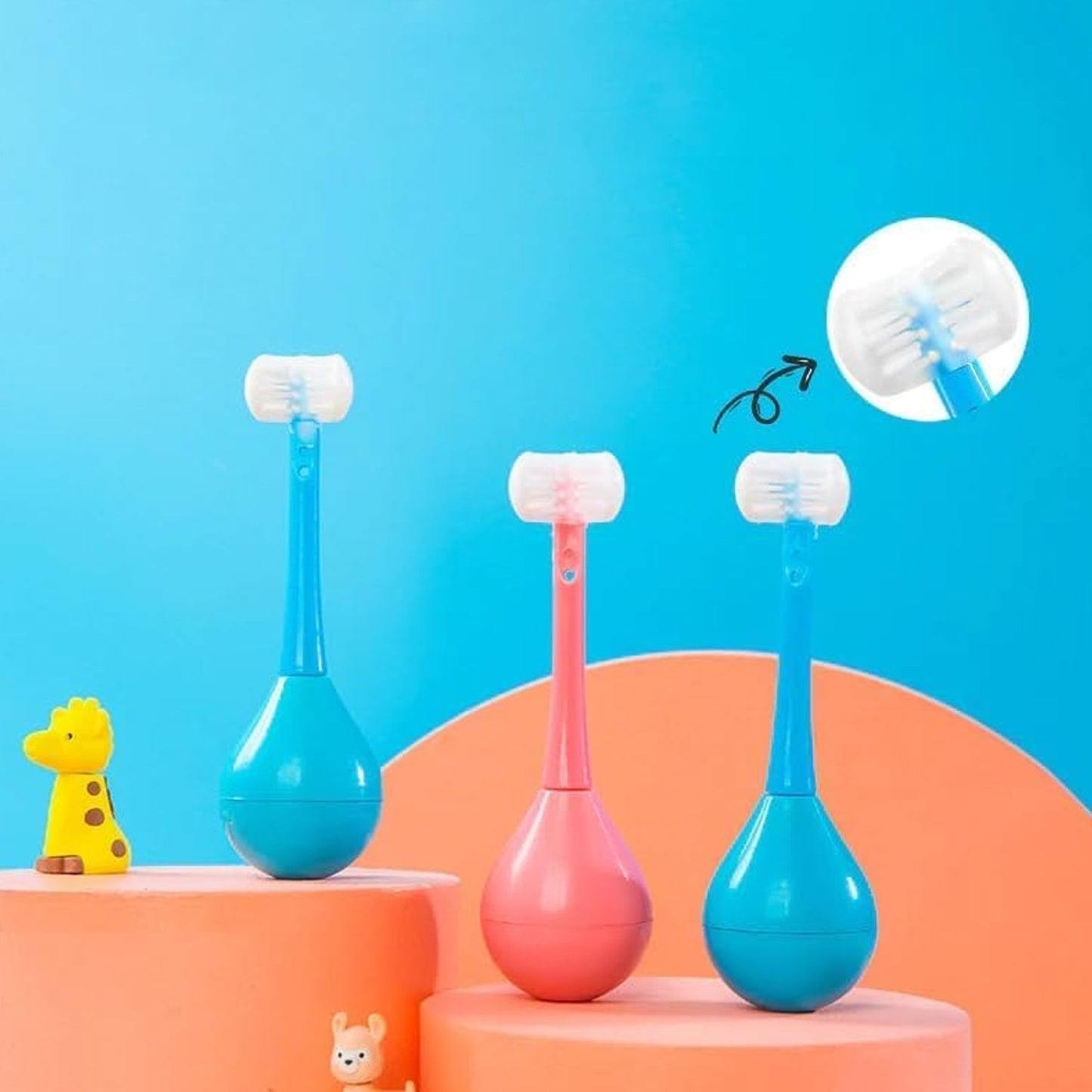 Soft Bristle 3-Sided Training Toothbrush – Inverted Silicone Head for Kids (Ages 2-12, 1 Pc)