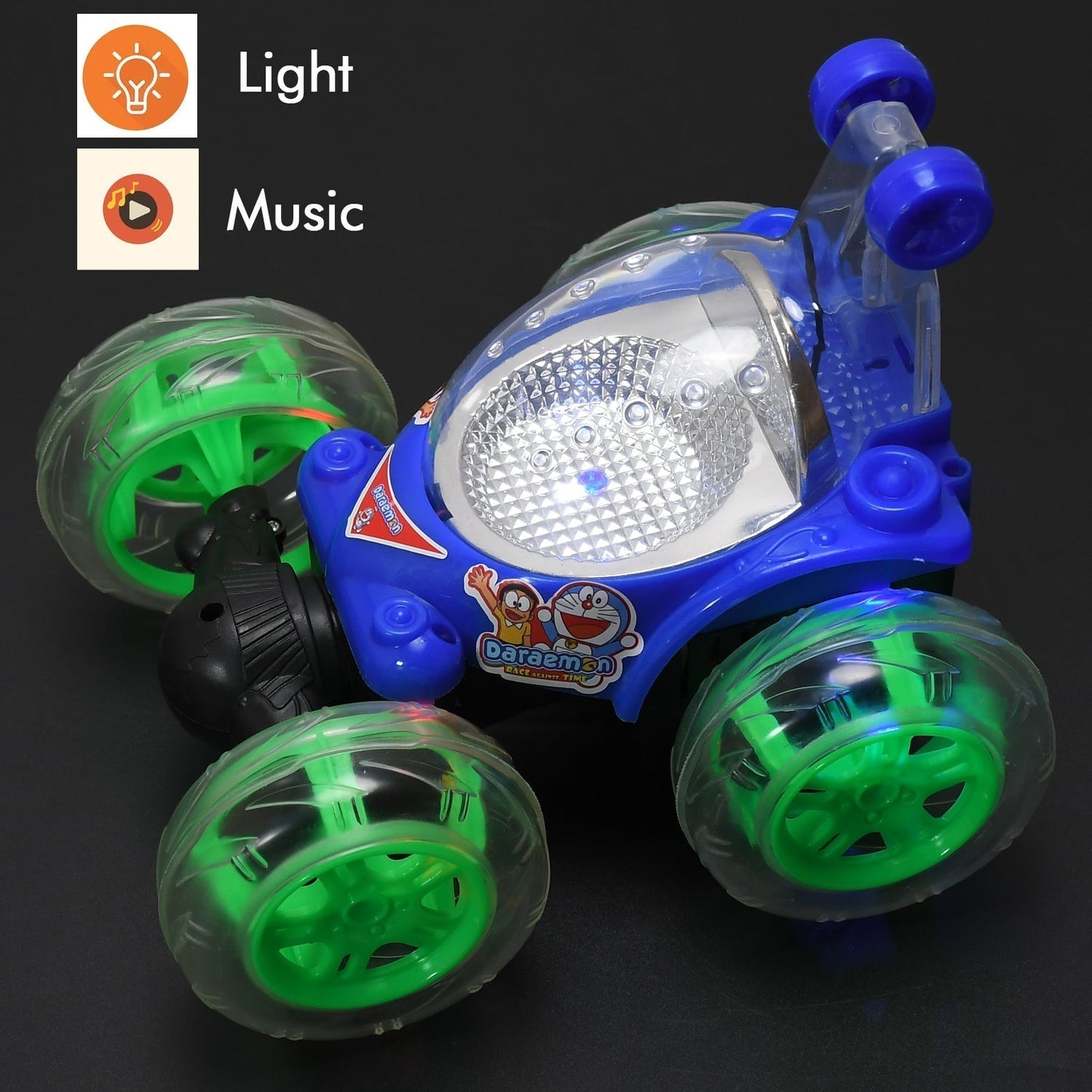 Rechargeable 360Â° Stunt Remote Control Car with 3D Lights & Music for Kids