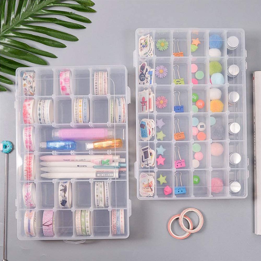 36 Grids Clear Plastic Organizer Box with Adjustable Compartment Dividers, Jewellery Storage Organizer Collection Box (1 pc )