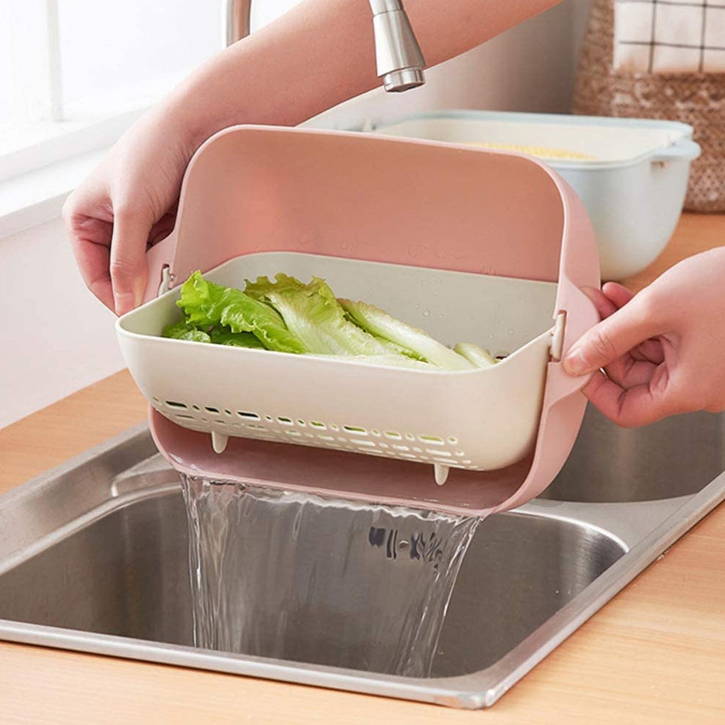Multifunctional BPA Free Double Layered Plastic Rotatable Strainer Basket  (Multicolor)