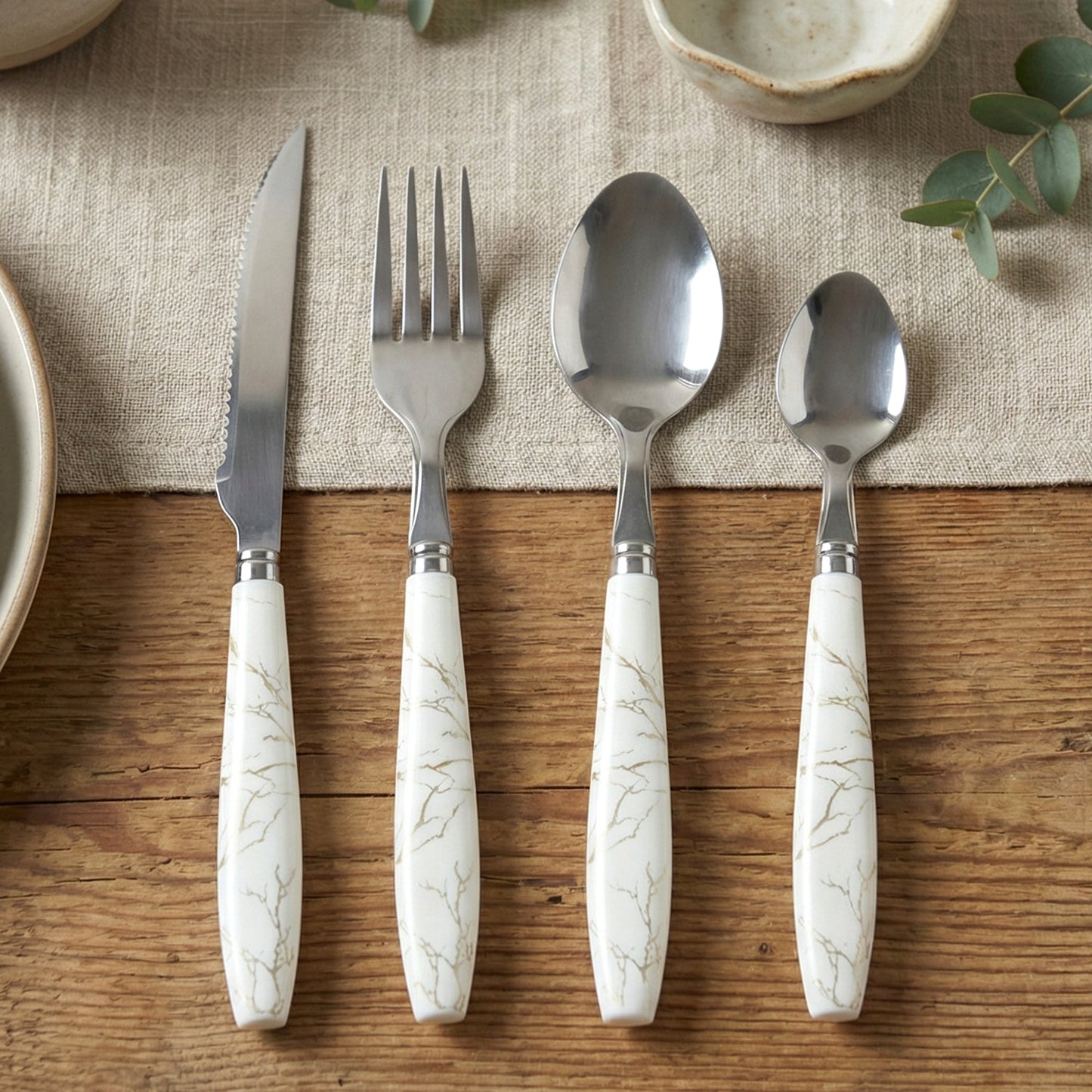 Stainless Steel Cutlery Set with Marble Design Handle (4 Pc  Set)