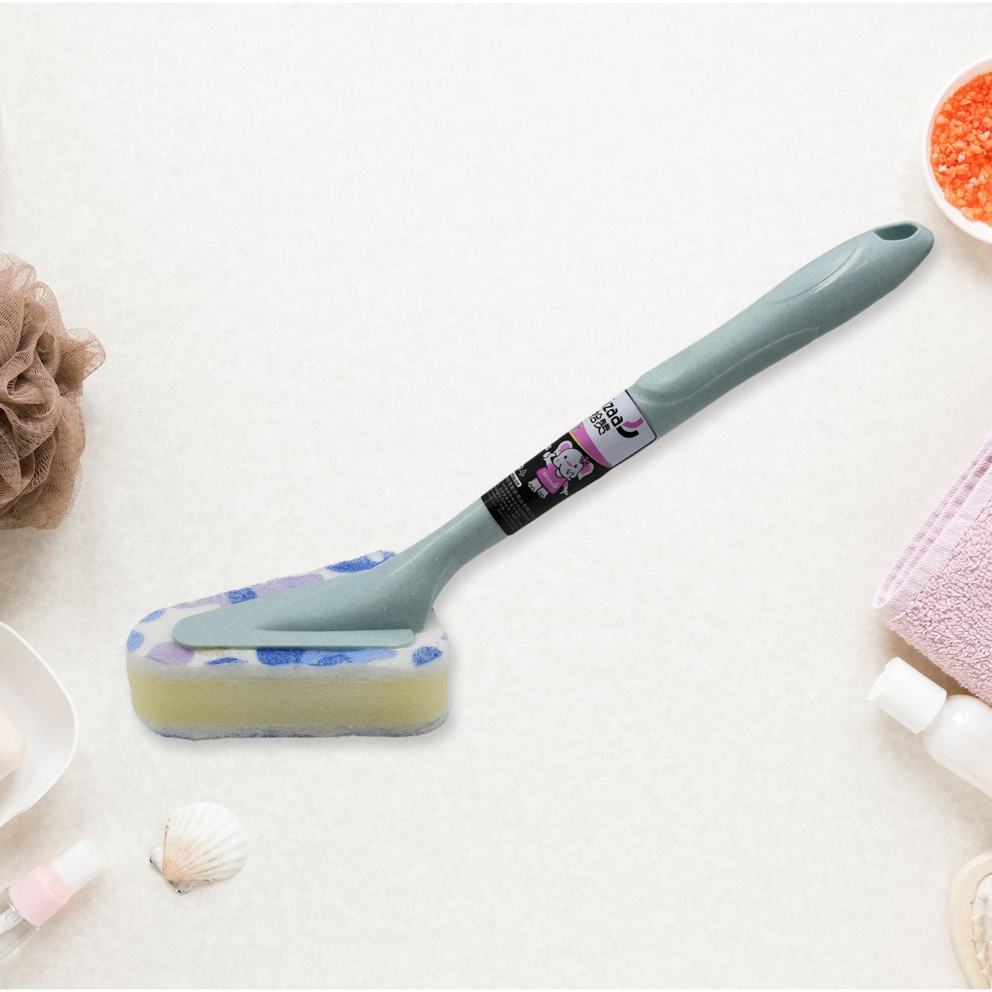 Triangular Sponge Brush – Long Handle Multipurpose Kitchen & Bathroom Cleaning Tool