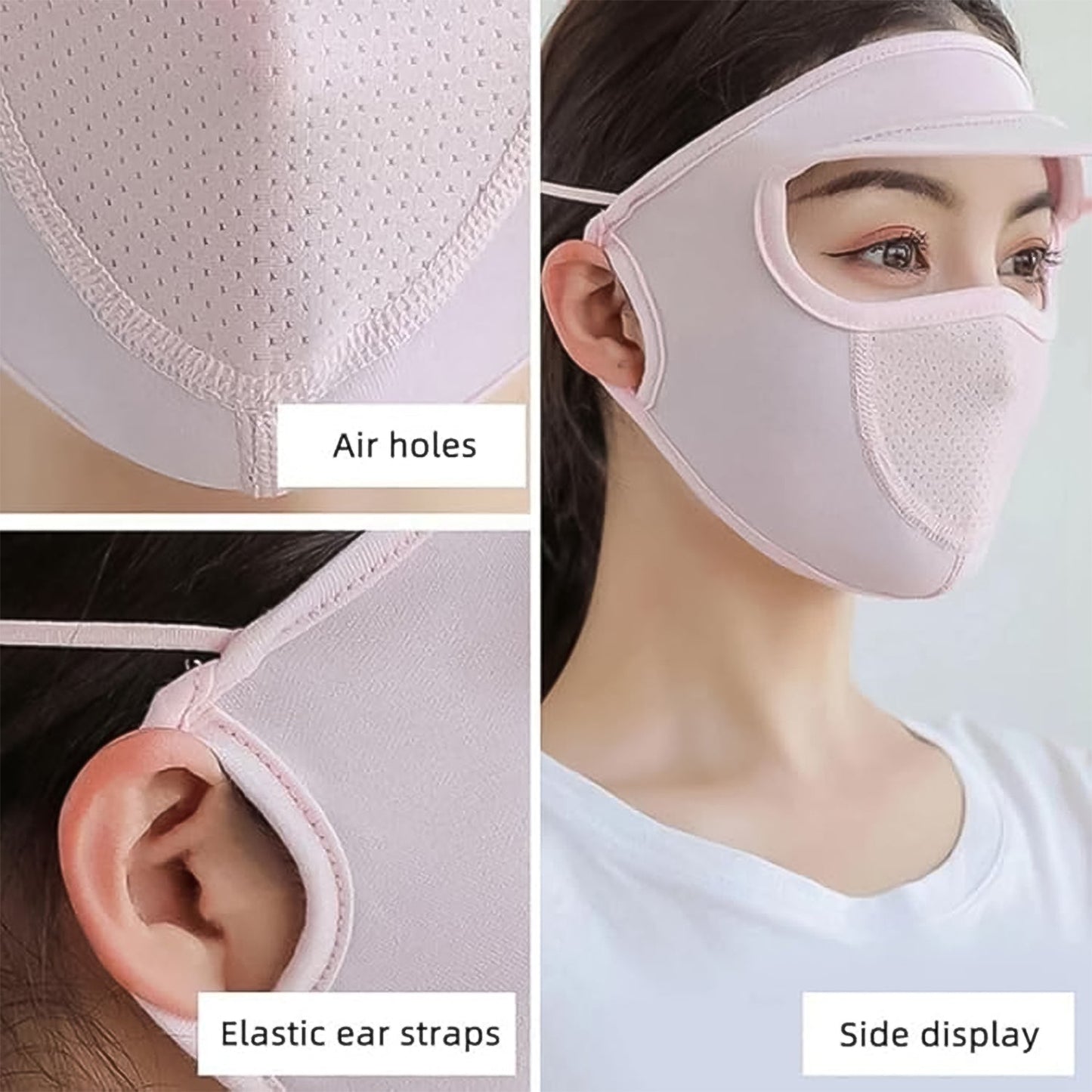 Women's Full Face UV Protection Cap with Built-in Mask and Wide Brim Visor – Breathable (1 Pc)