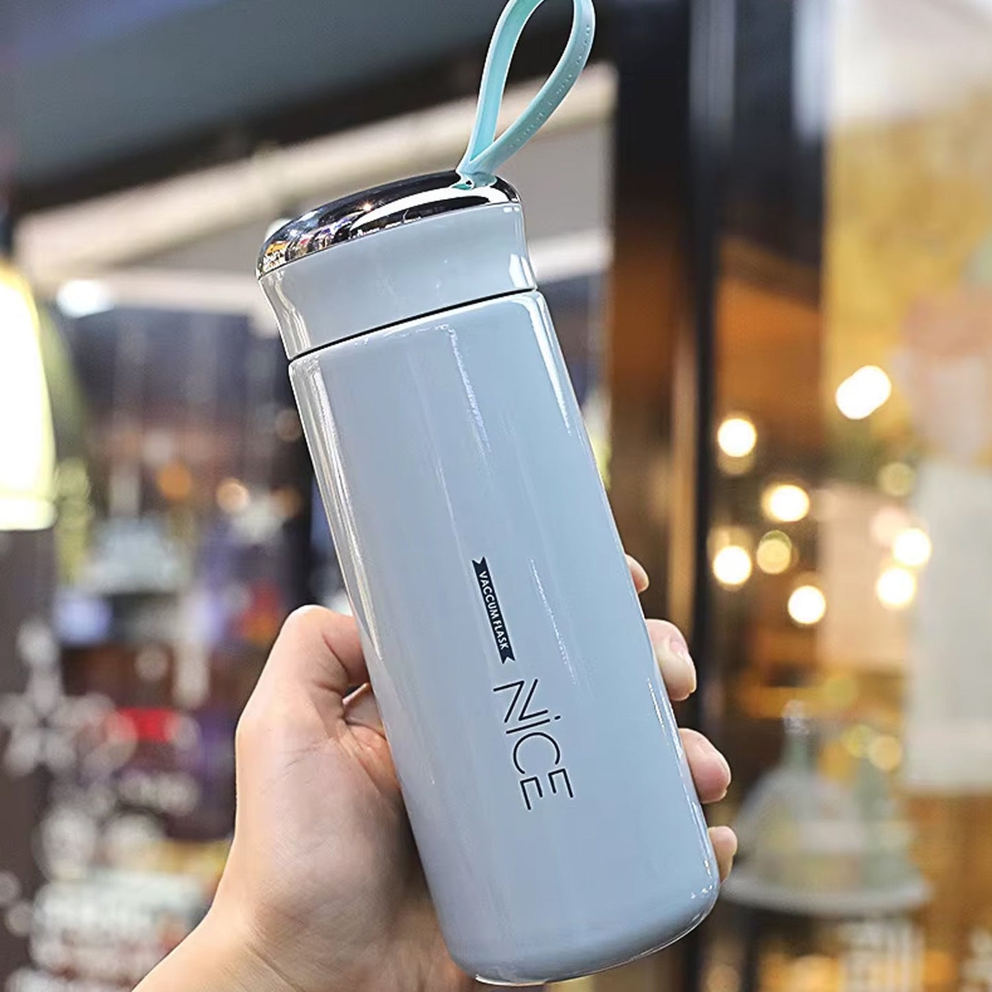 Water bottle 400ml leak proof, glass water bottle with daily water intake for gym and children, Nice Bottle (1 pc / Light Blue Color)