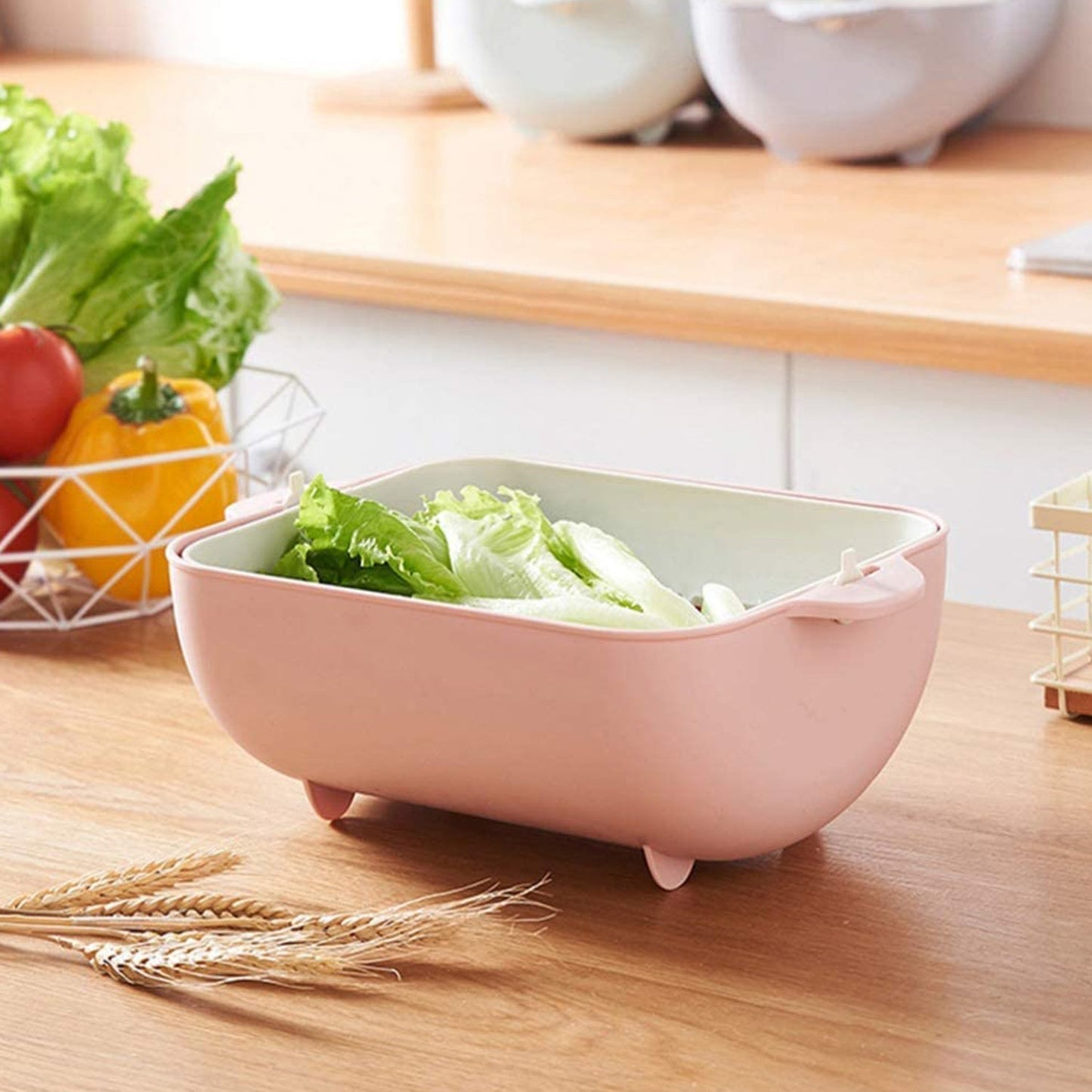 Multifunctional BPA Free Double Layered Plastic Rotatable Strainer Basket  (Multicolor)