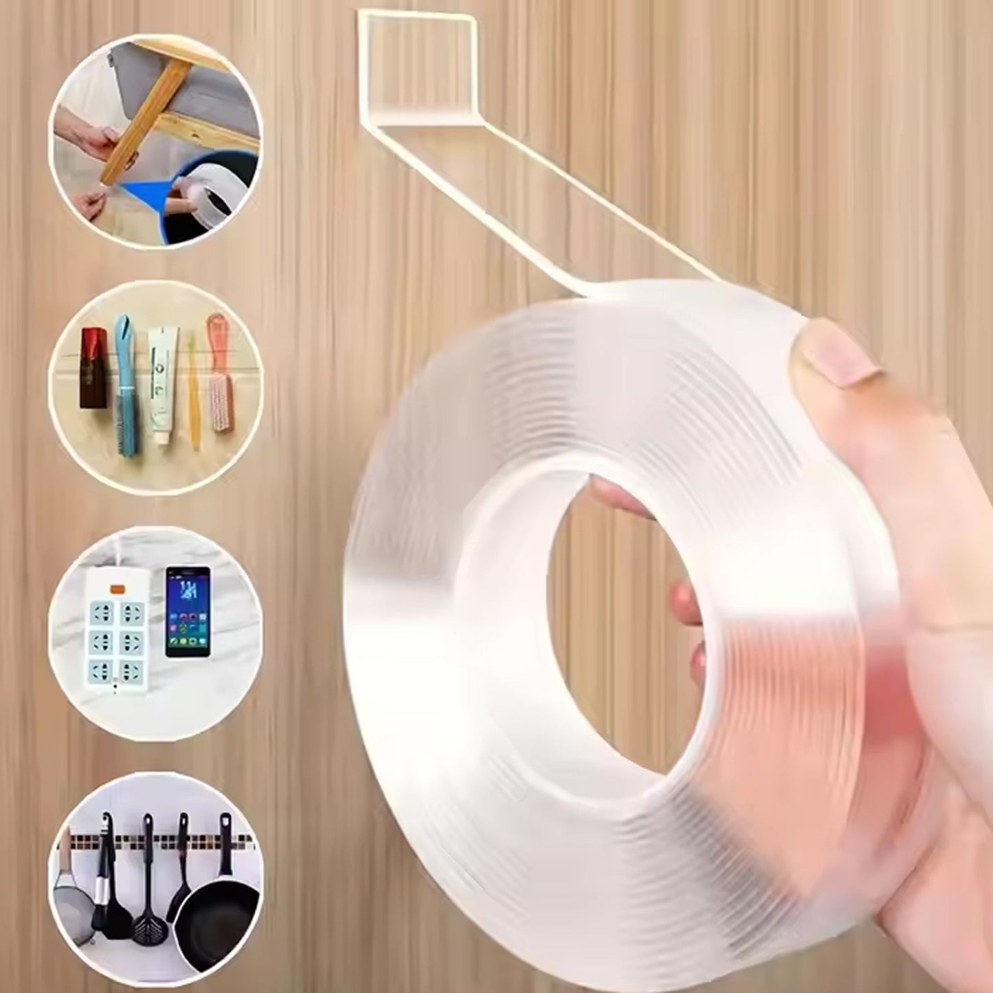 Sticky Double Sided Tape Washable Adhesive Tape Reusable (12×3 Cm / 1 Pc)