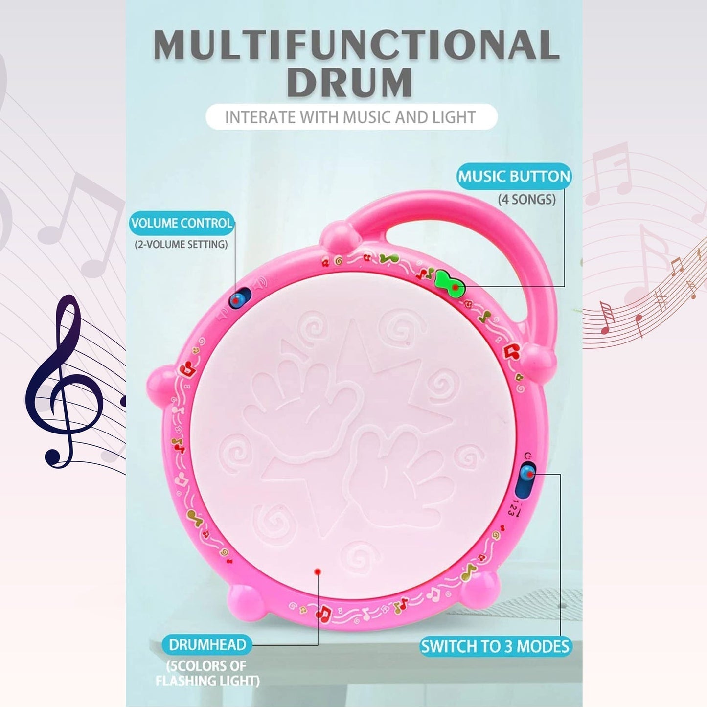 Flash Drum Toy – Colorful Musical Drum with Light Effects, Best Gift for Kids