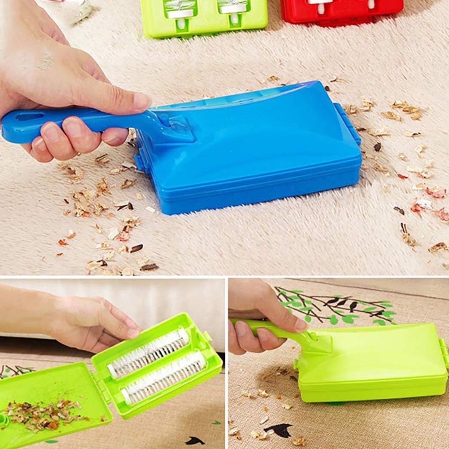 Plastic Handheld Carpet Roller Brush Cleaning with Dust Crumb Collector, Wet, and Dry Brush