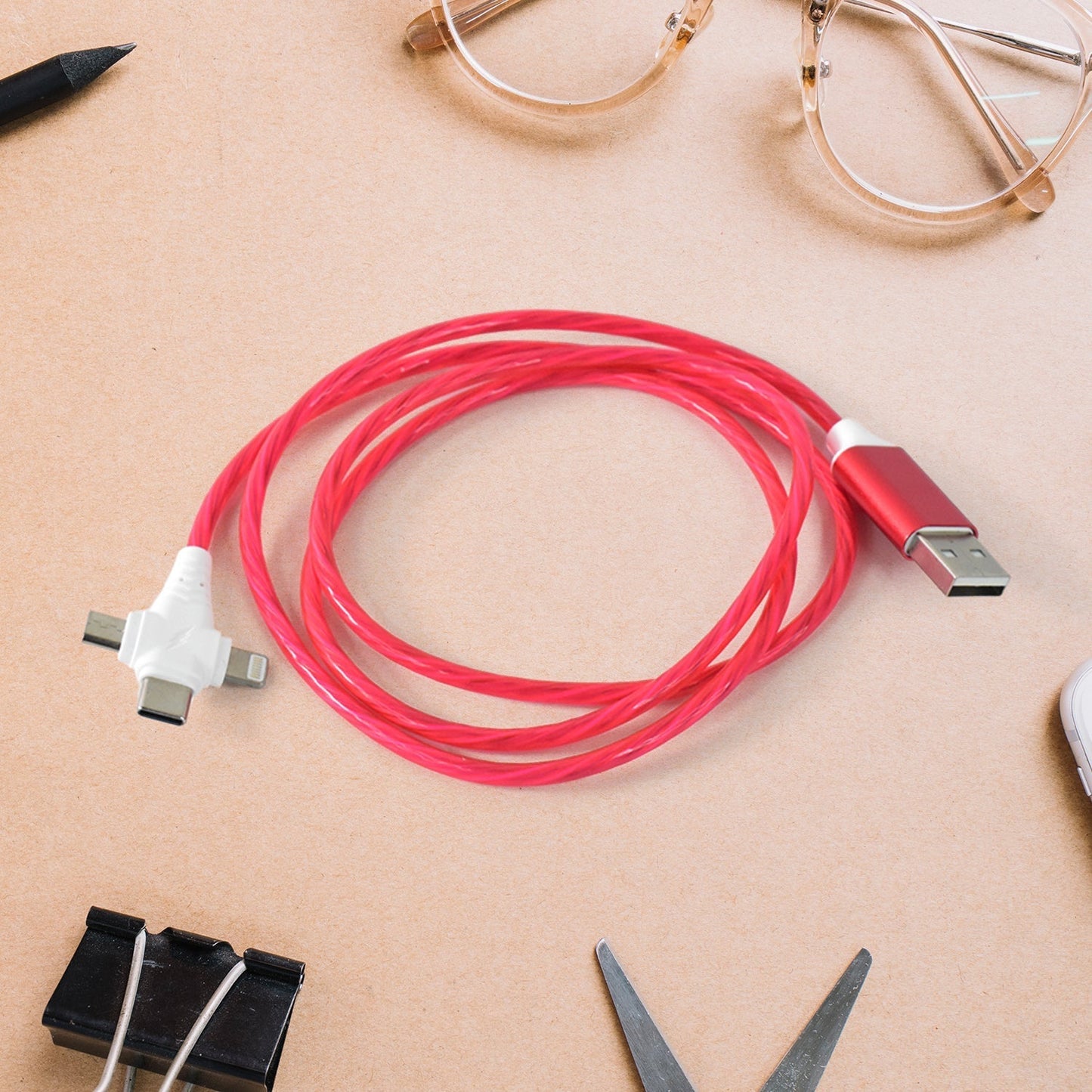 3 in 1 Charging Cable Light Up Fast Charger Lighting Cable (Mix Color)