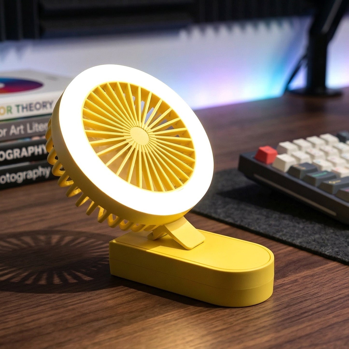 Portable Rechargeable Mini Table Fan with LED Light (1 Pc)