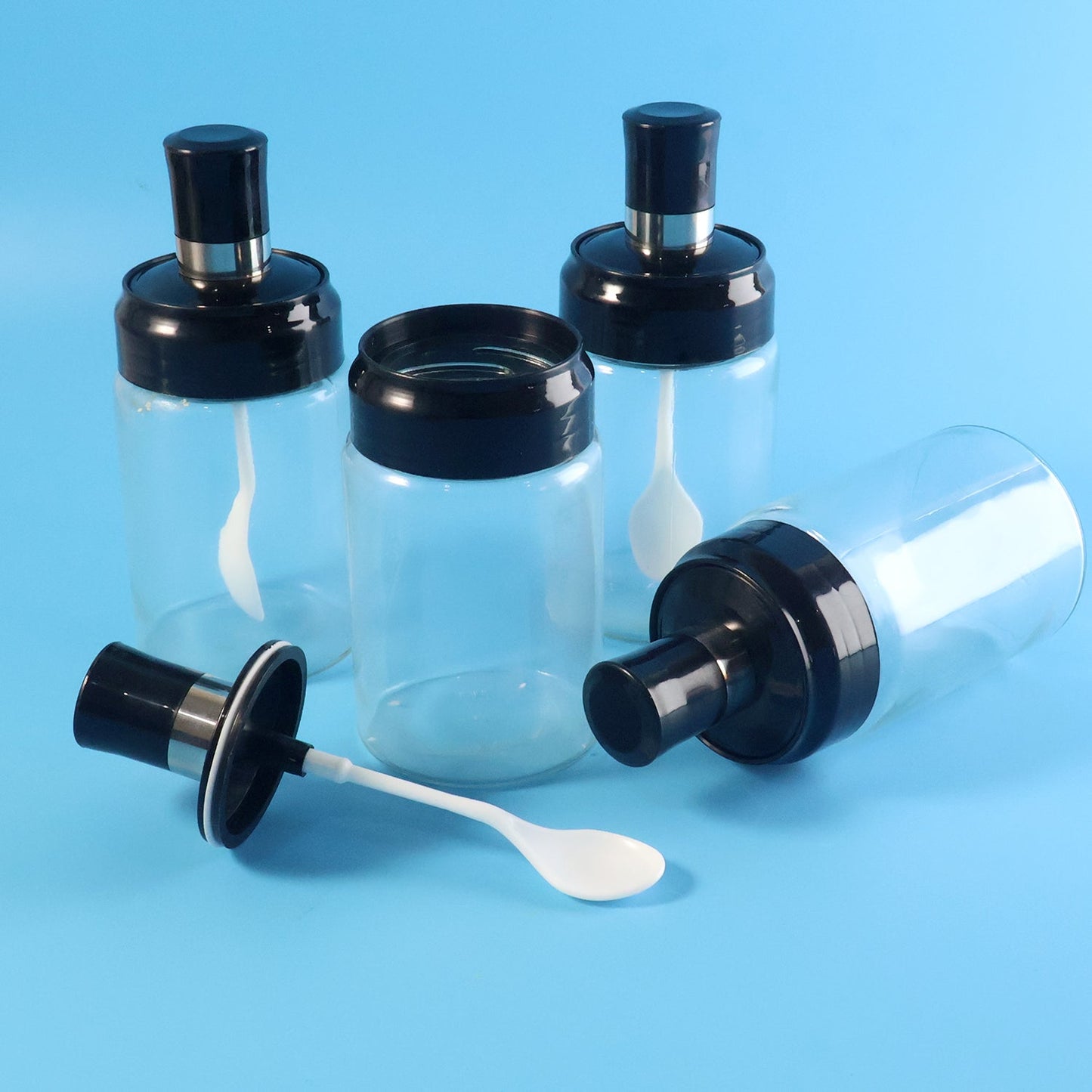 Transparent Spice Jar Set with Spoon & Airtight Lid (4 Pc)