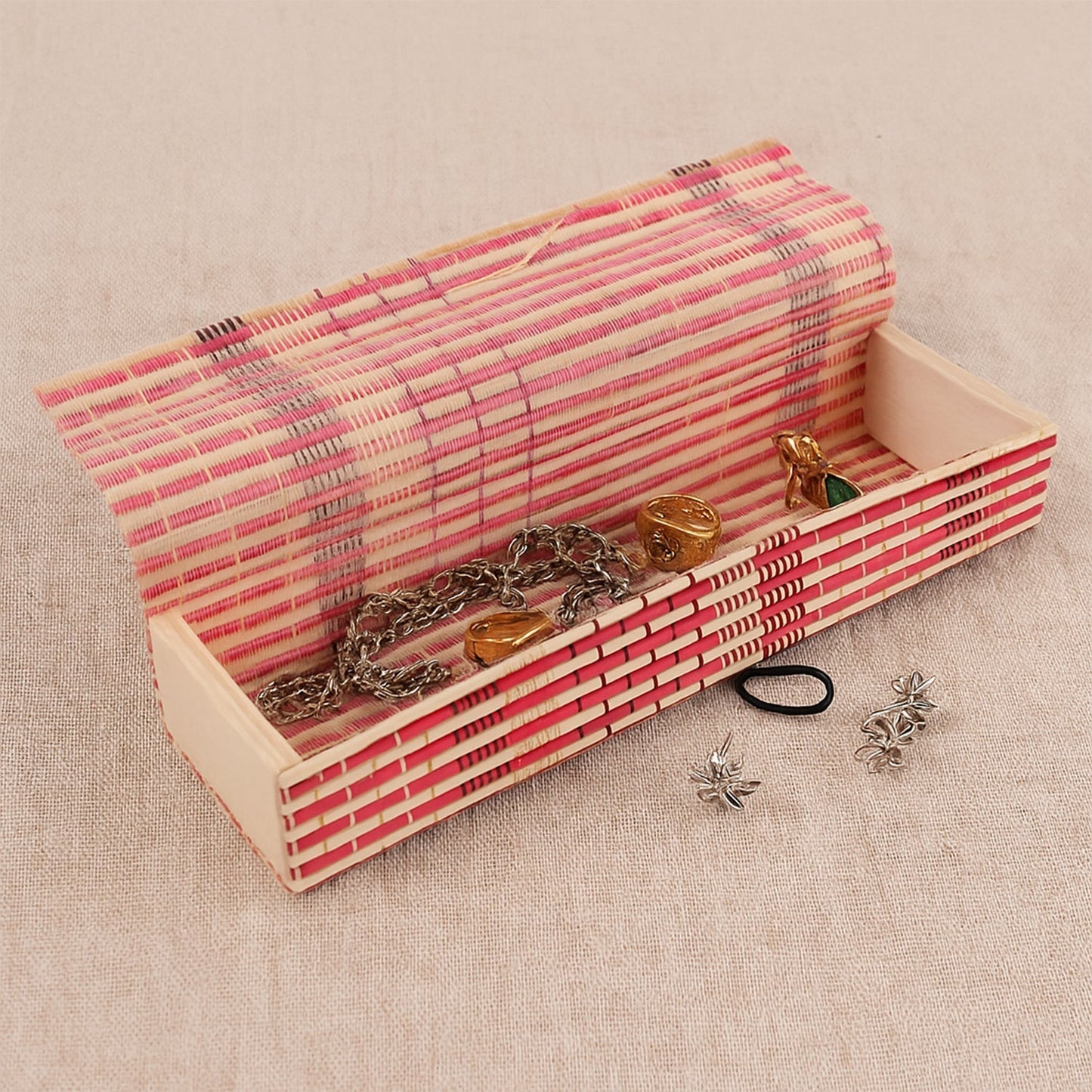 Multi-Purpose Handcrafted Bamboo Mat Style Pen Pencil & Makeup Box (1 Pc)