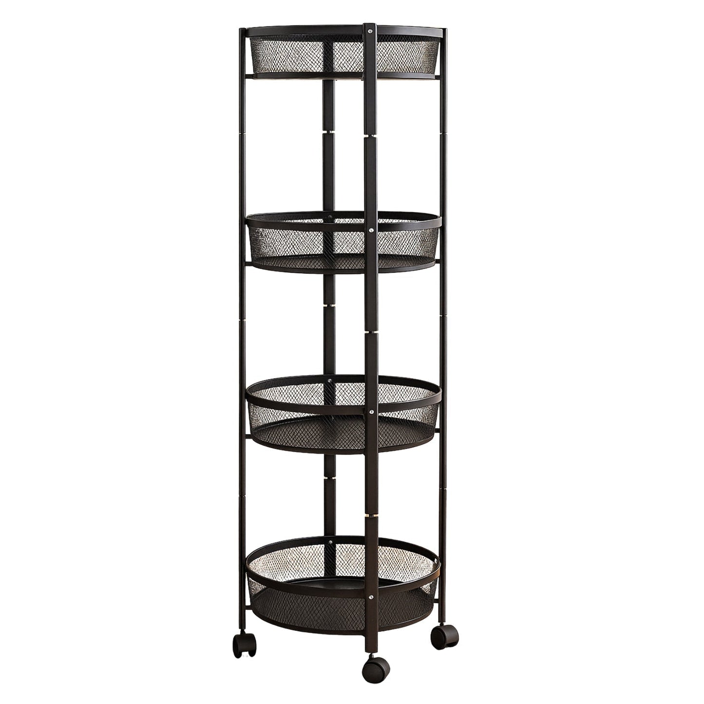 4-Layer Round Metal Folding Storage Trolley with Mesh Baskets and Wheels â€“ Multi-Purpose Organizer Rack (1 Pc)
