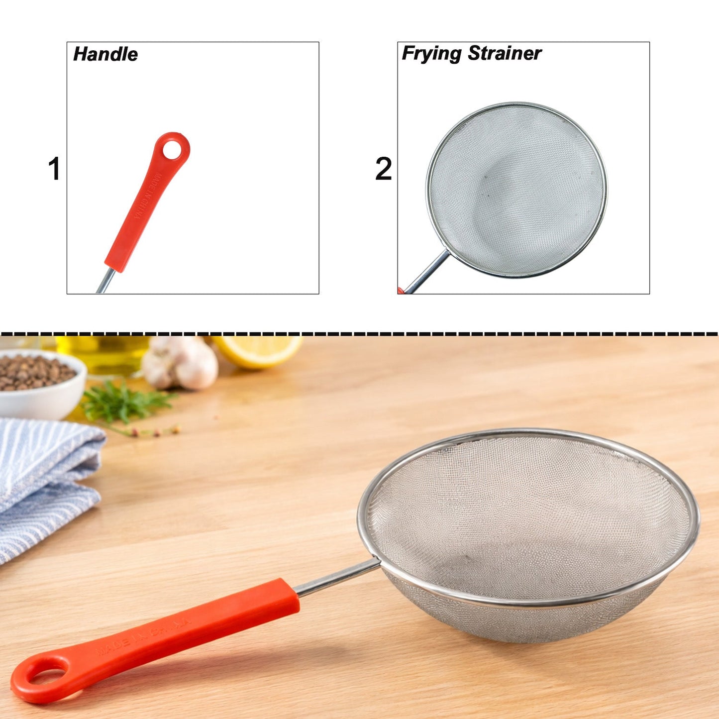 B-Grade Big Size Fine Mesh Kitchen Strainer with Strong Handle Grip (1 Pc)