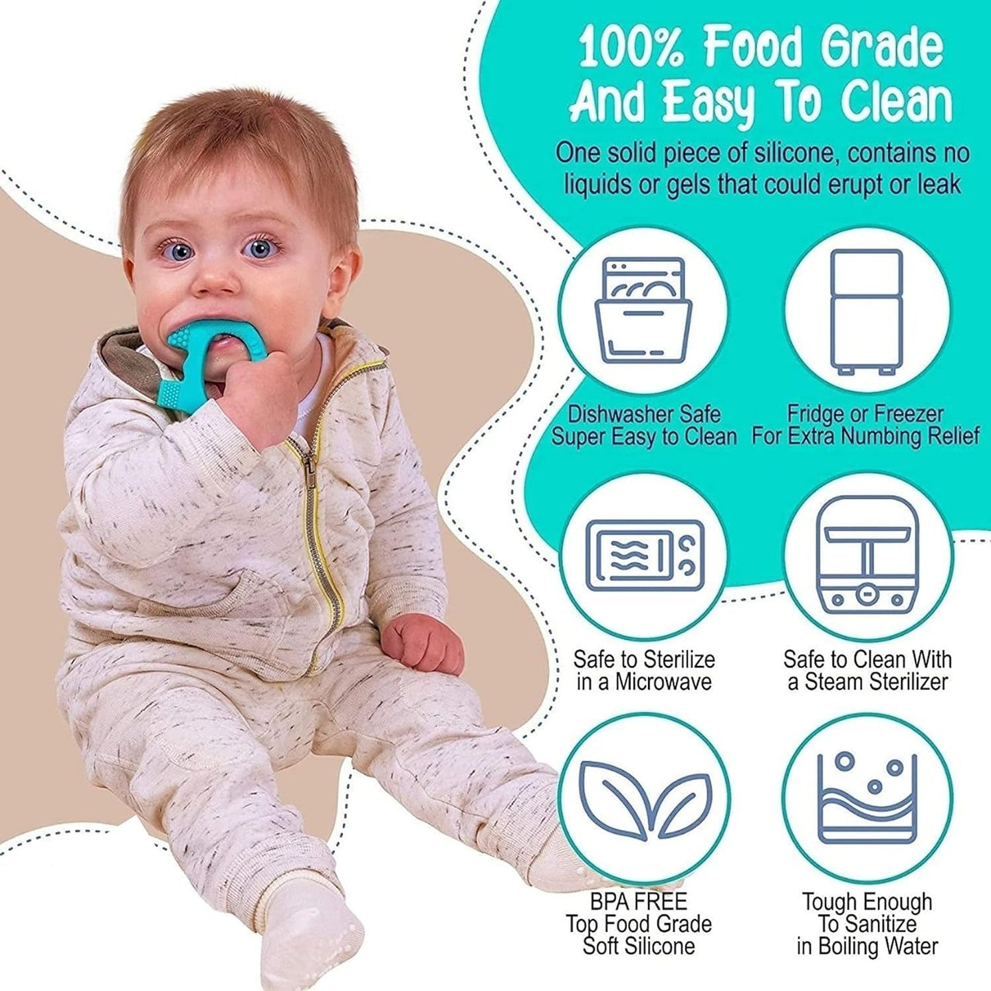 Silicone Baby Teether Pack of 1 (Mix Design & Color)