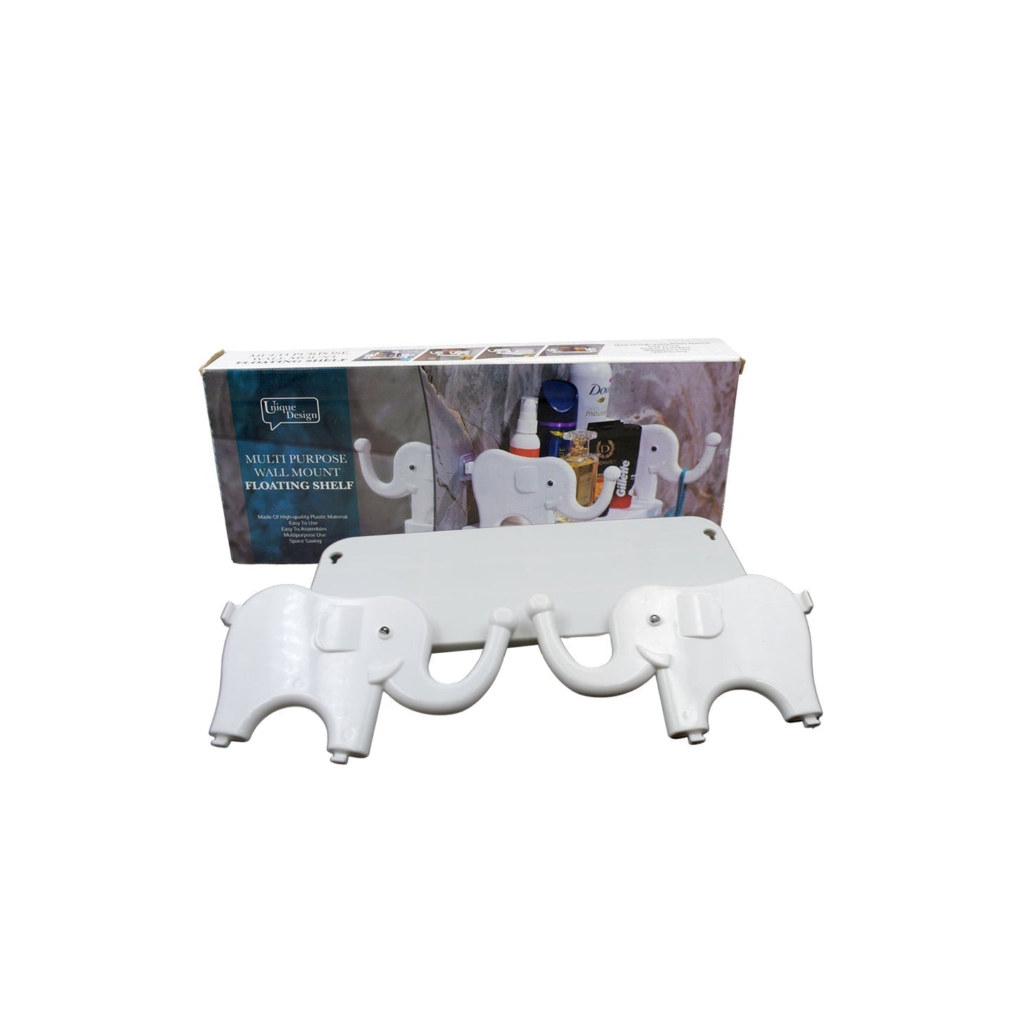 Multifunctional Elephant-Shaped Wall Shelf – No-Punch Mini Organizer for Kitchen, Bathroom & Bedroom