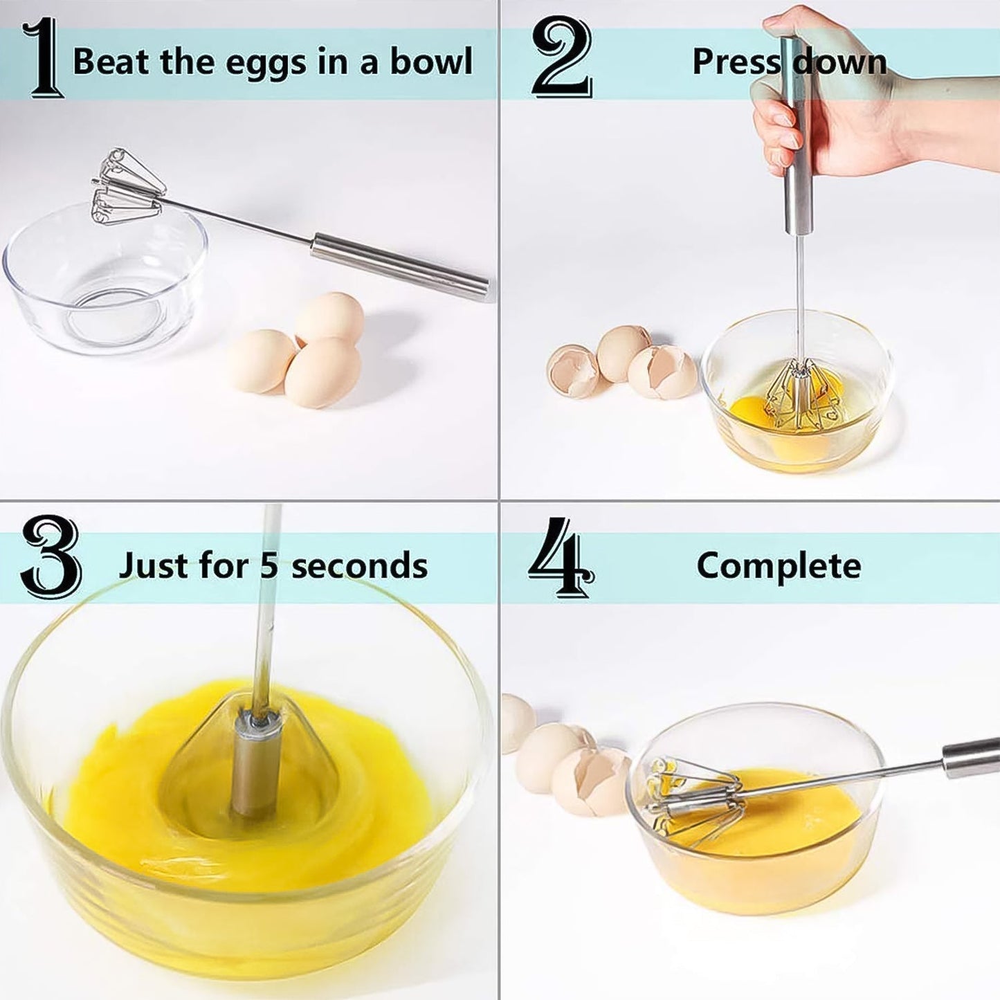 Hand Push Mixer, Egg Whisk, Stainless Steel Blender (1 Pc)