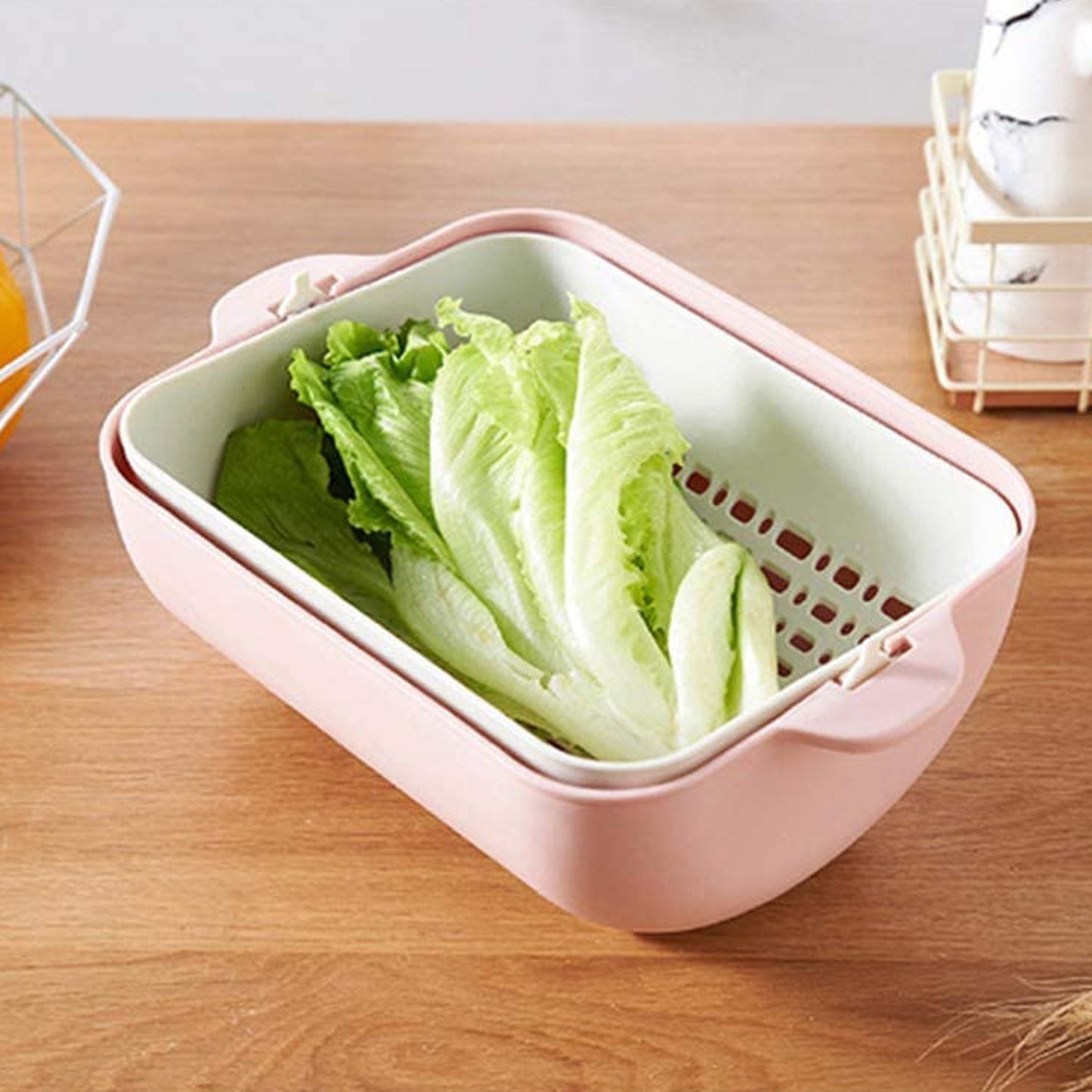 Multifunctional BPA Free Double Layered Plastic Rotatable Strainer Basket  (Multicolor)