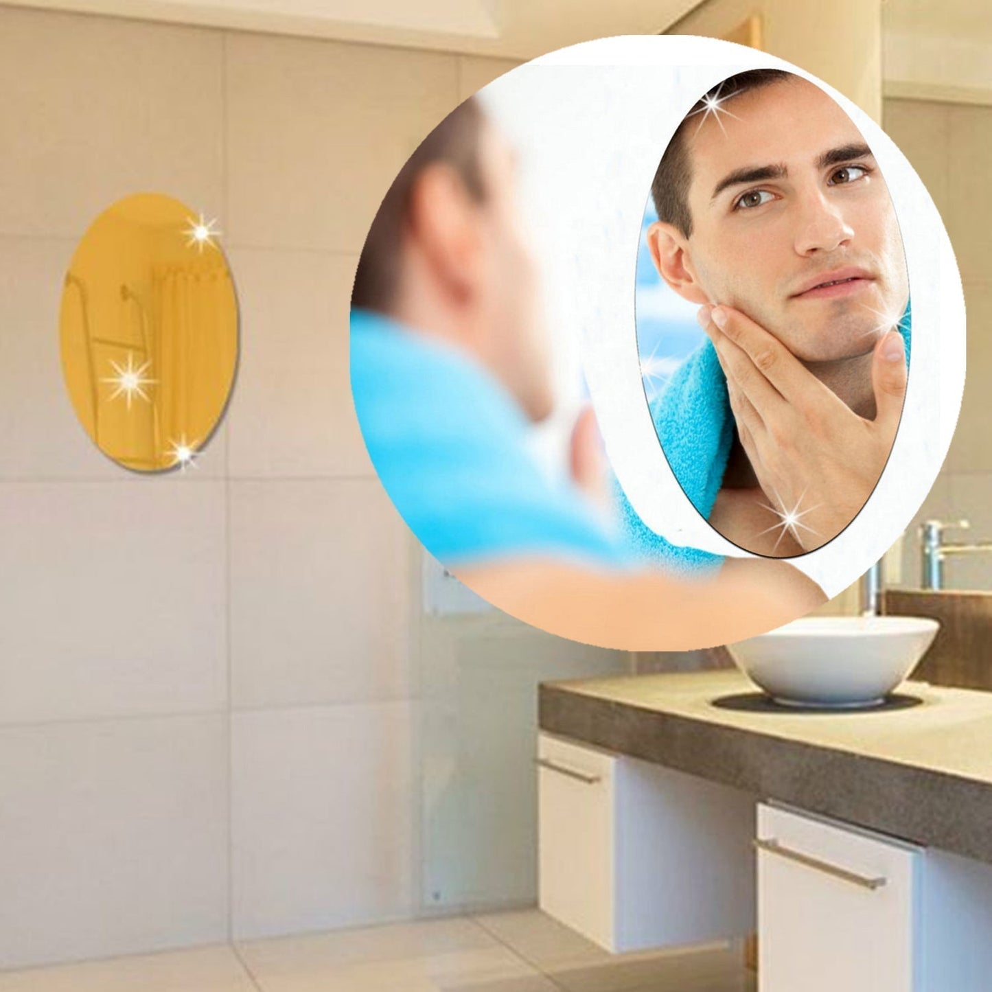 Oval Shape 3D Mirror Sticker (2 Pc Set)
