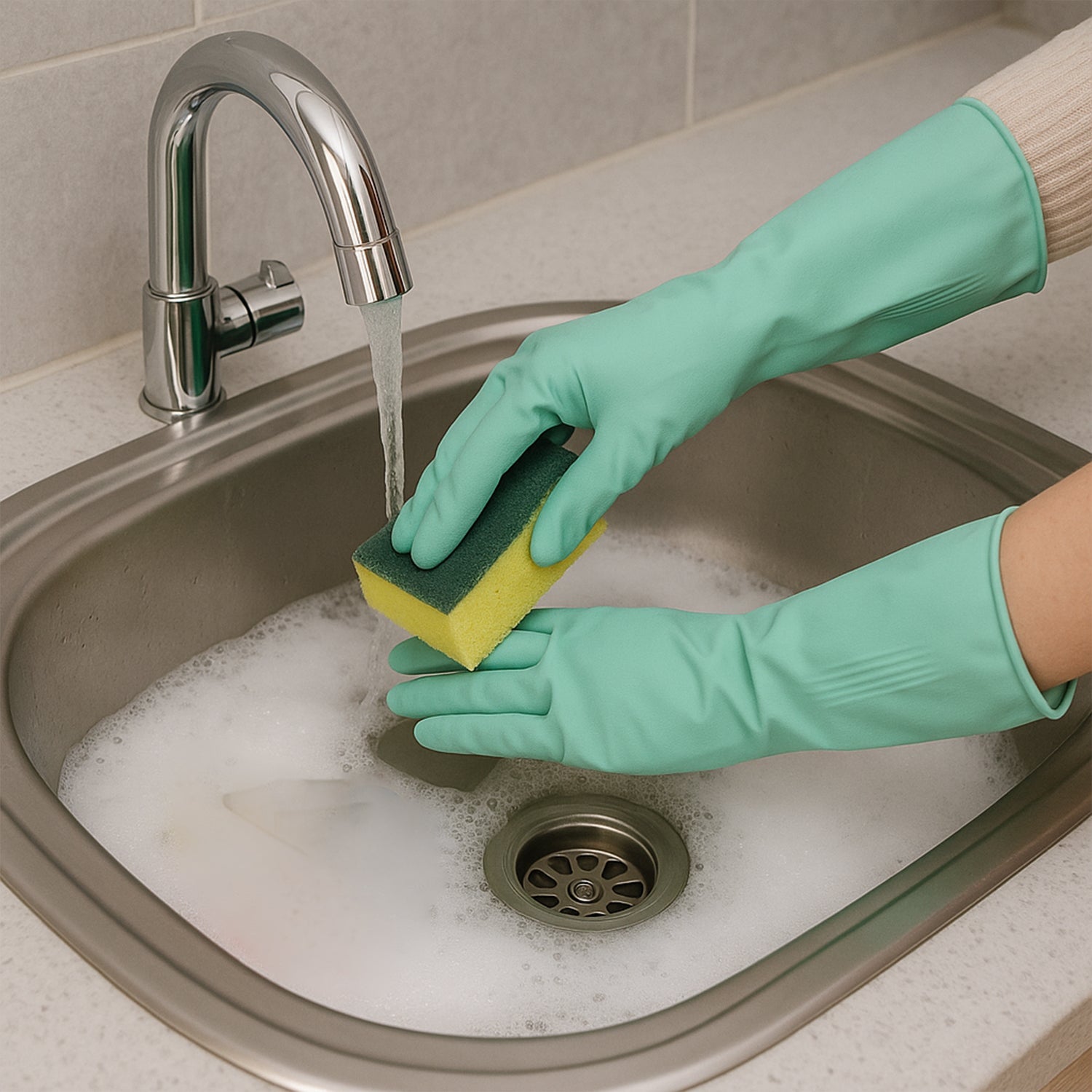 Long Cuff Multipurpose Rubber Cleaning Gloves (1 Pair, Mix Color)