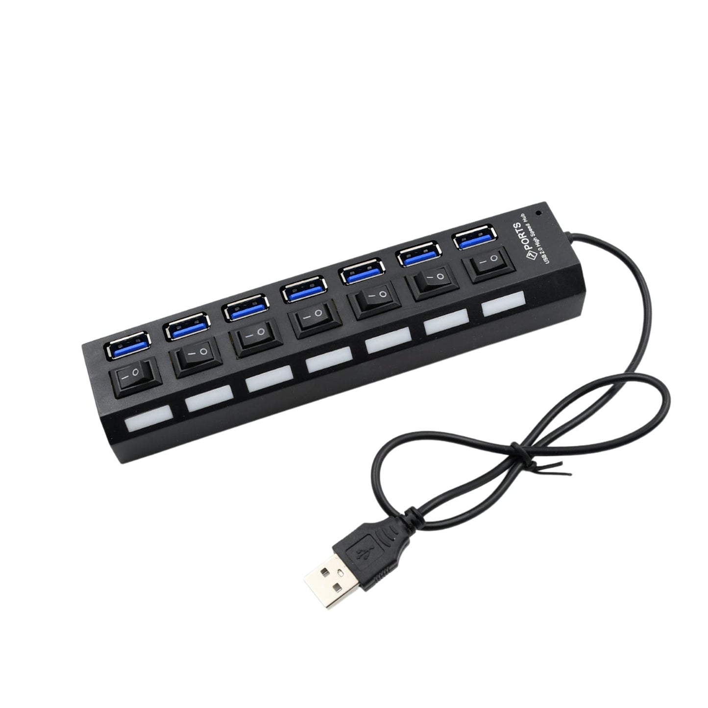 USB Splitter Multi Port USB 2.0 Hub, 7 Port with Independent On/Off Switch and LED Indicators USB A Port Data Hub, Suitable for PC Computer Keyboard Laptop Mobile HDD, Flash Drive  Etc