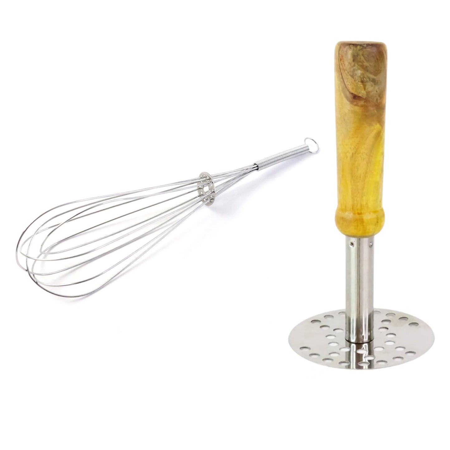 Manual Stainless Steel Whisk and Pav Bhaji Potato Masher Combo Set (2 Pc Set)