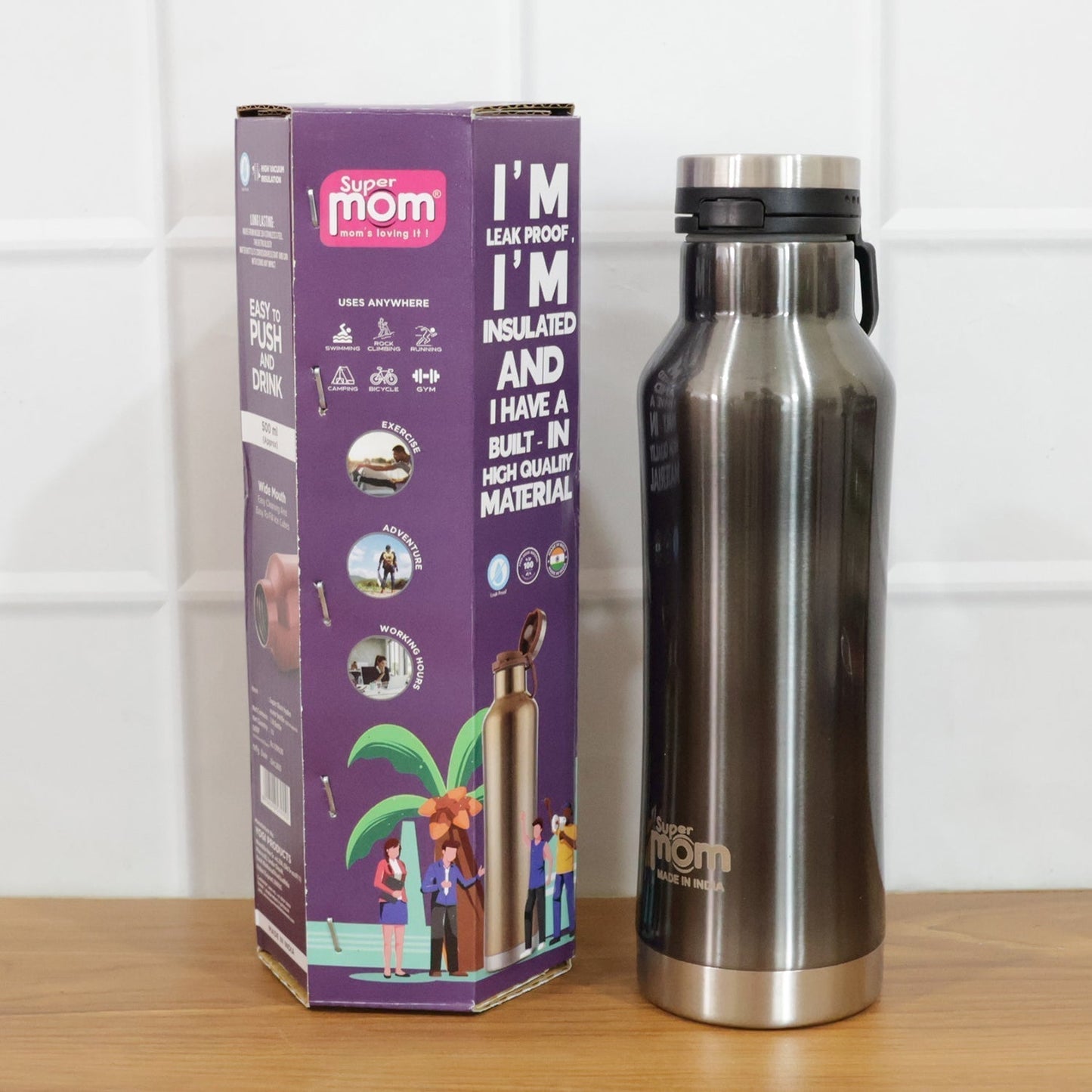 Supermom 500 ML Stainless Steel Insulated Hydro Water Bottle, Vacuum Flask