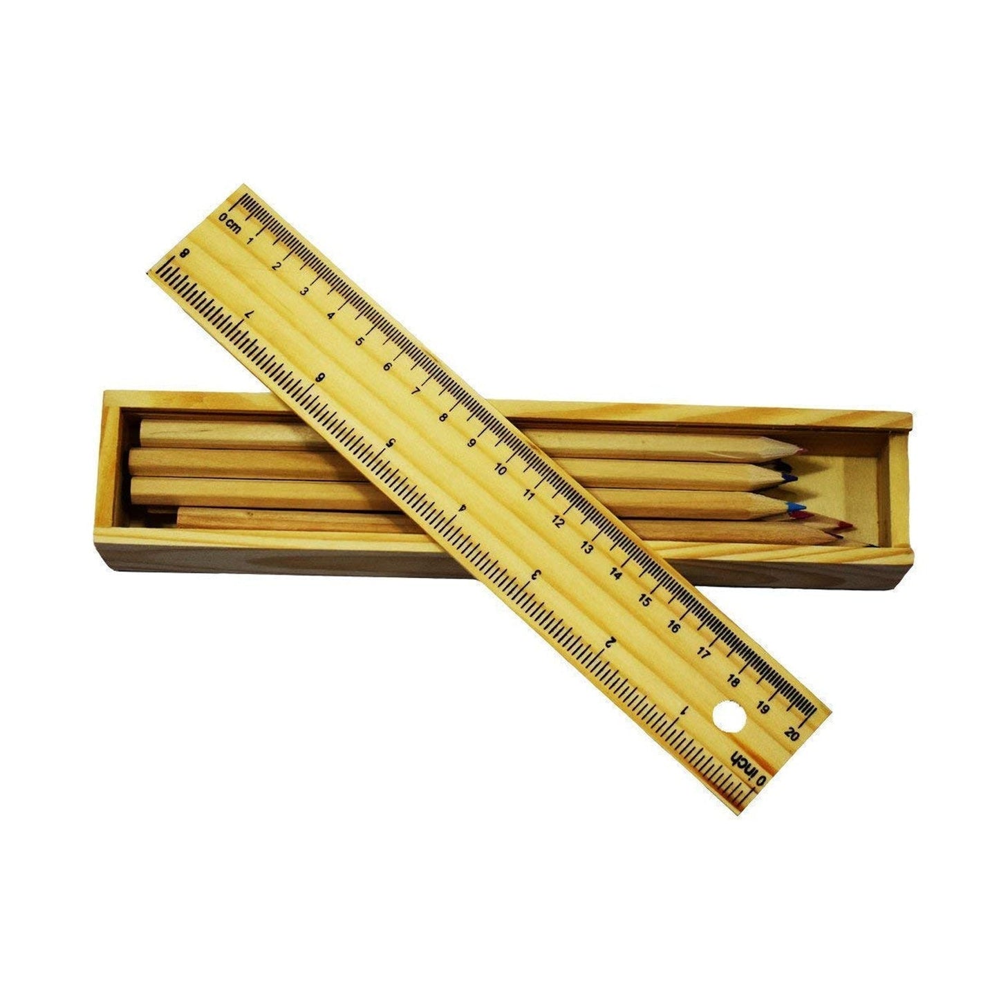 Colorful Wooden Pencil Set with Pencil box, Ruler, Sharpener For for Kids, Artist, Architect (12 Pcs Set)