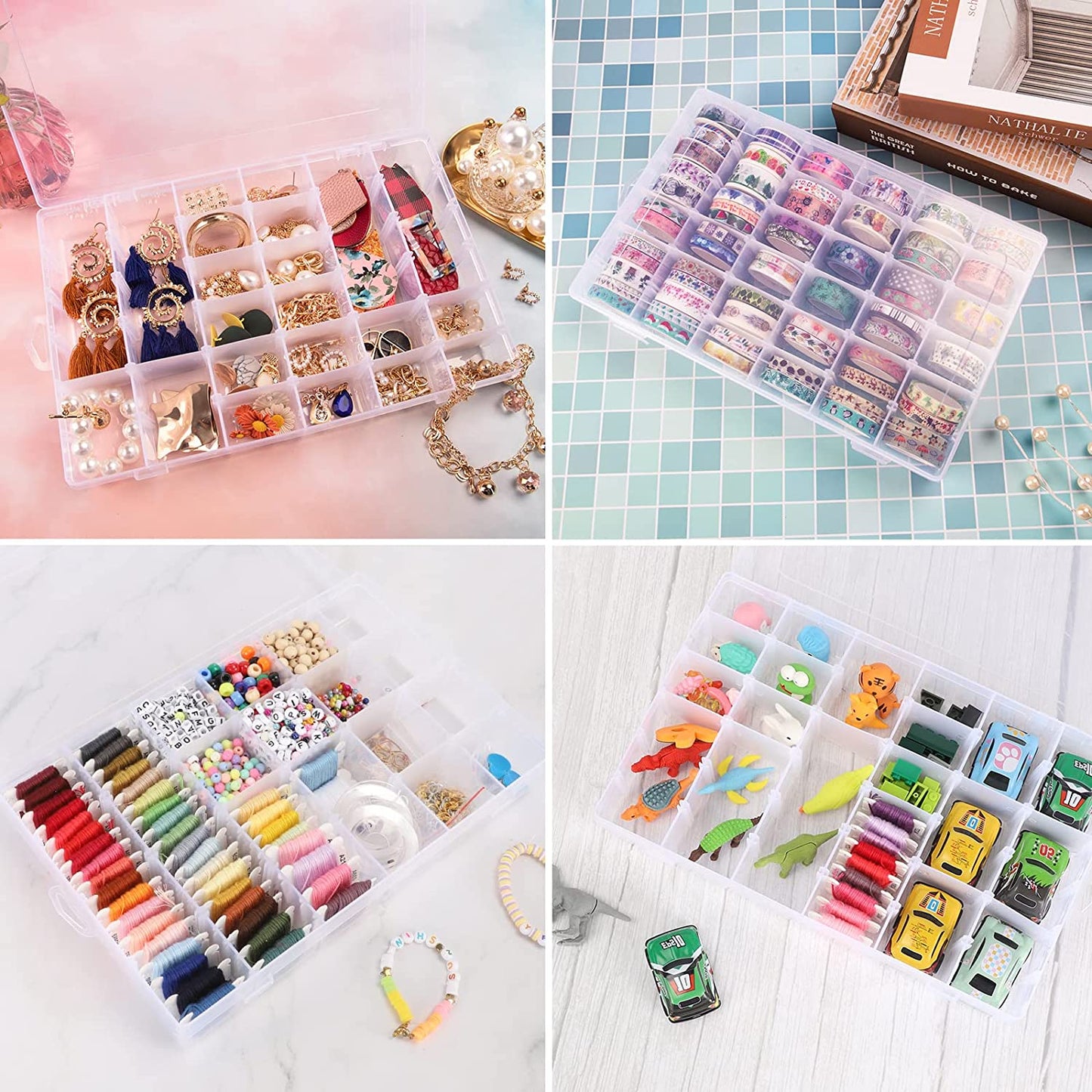 36 Grids Clear Plastic Organizer Box with Adjustable Compartment Dividers, Jewellery Storage Organizer Collection Box (1 pc )