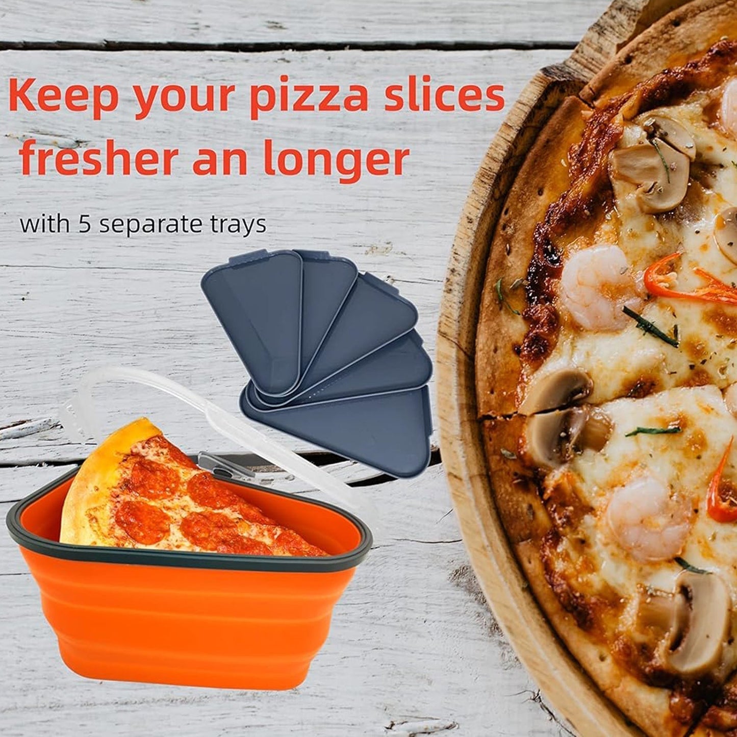 Reusable Expandable Pizza Storage Container with 5 Microwavable Trays – Adjustable for Home & Outdoor Use