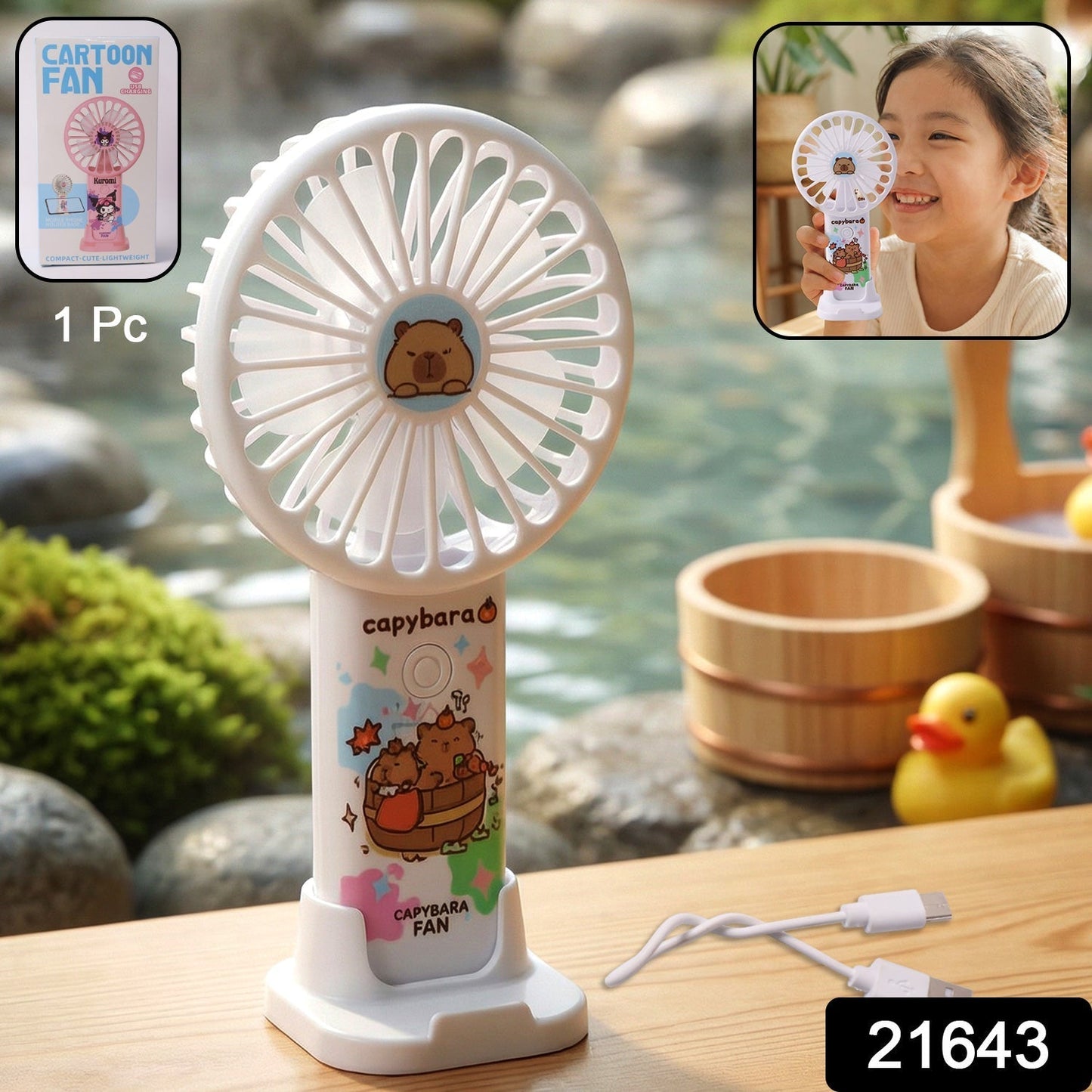 Cute Cartoon Rechargeable Handheld Fan (1 Pc)