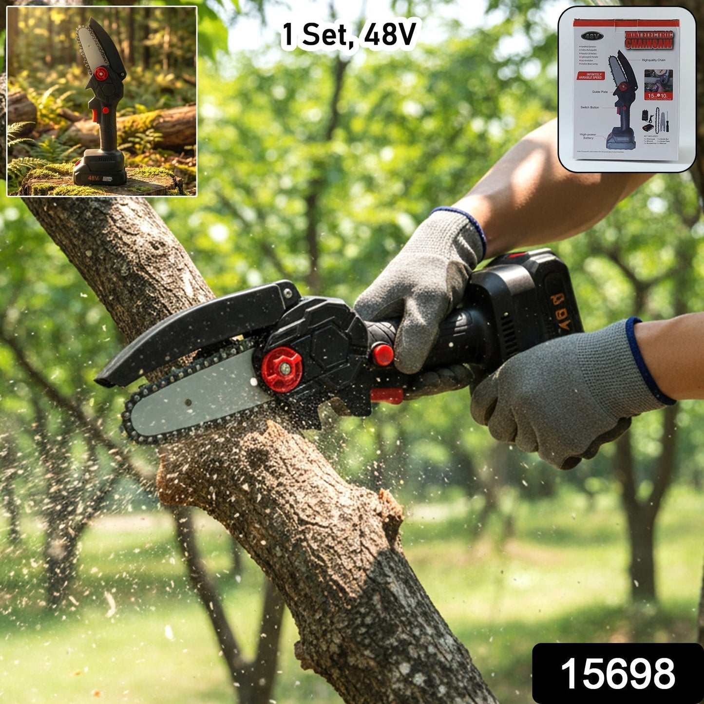 Mini Electric Cordless Chainsaw (1 Set, 48V, Blade size 28 Cm)