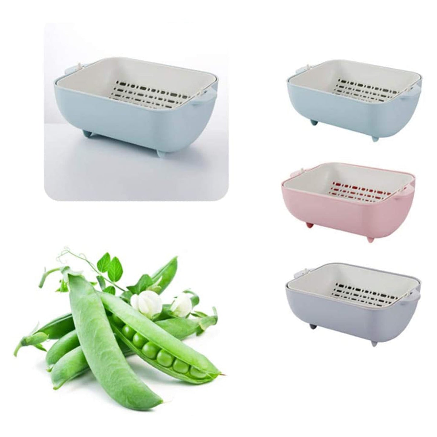 Multifunctional BPA Free Double Layered Plastic Rotatable Strainer Basket  (Multicolor)