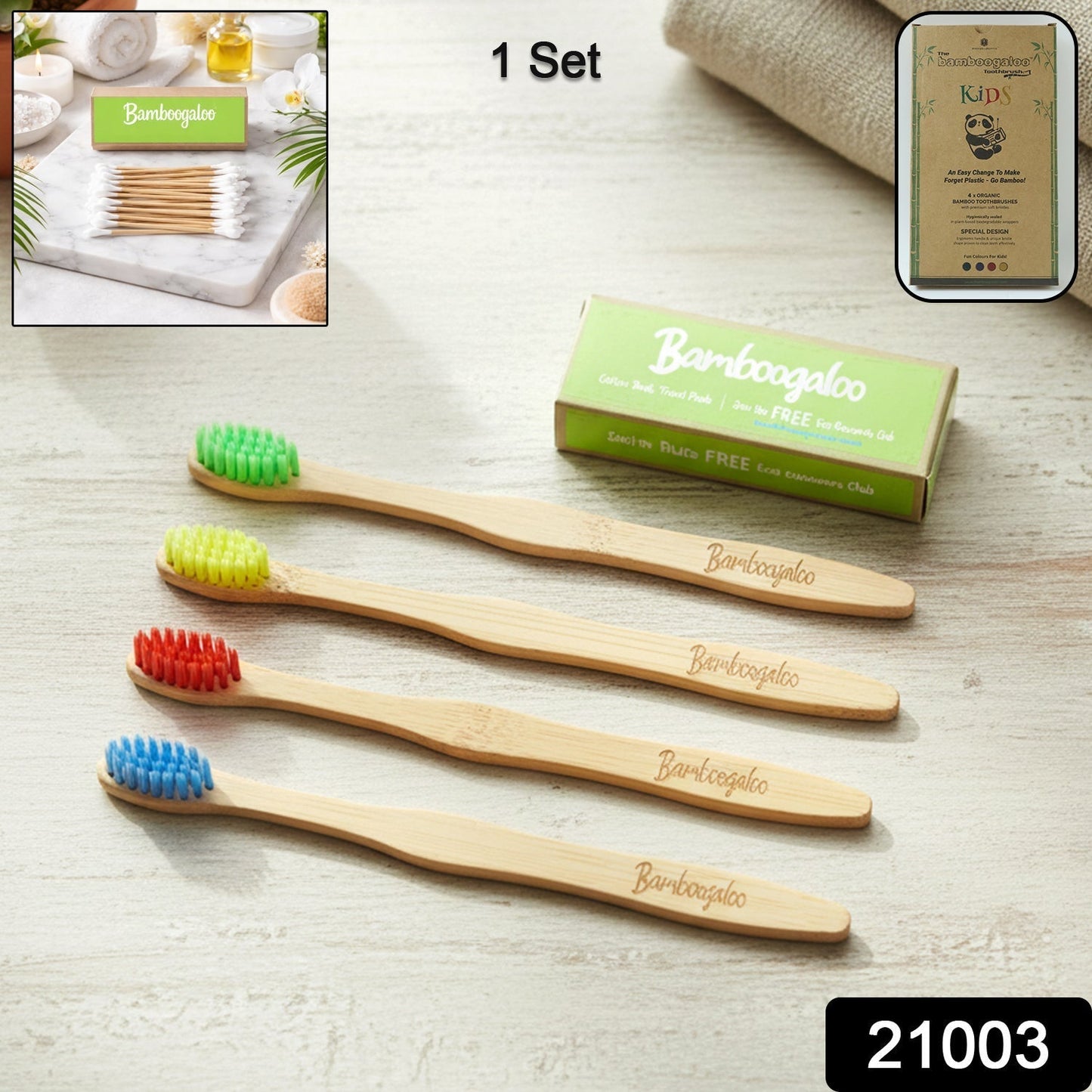 Bamboo Toothbrush Set for Adults (Pack of 4)