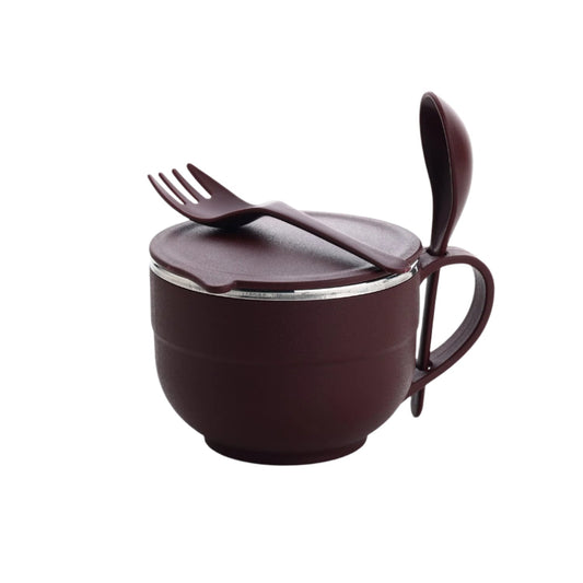 Noodles & Soup Bowl with Spoon and fork Handle Spoon Holder, Stainless Steel Bowl and Spoon Set, Stainless Steel Storage