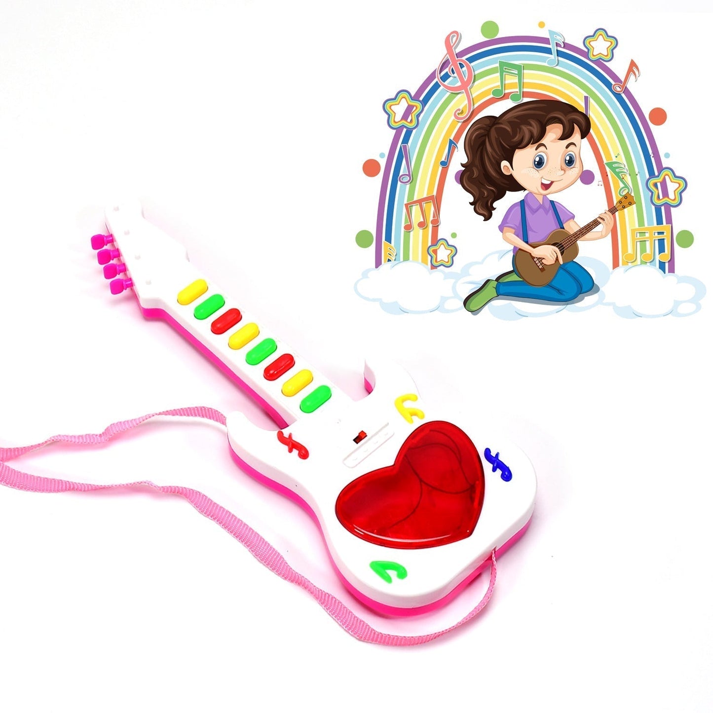 Battery Operated Musical Instruments Mini Guitar Toys and Light for 3+Years Old Kids.