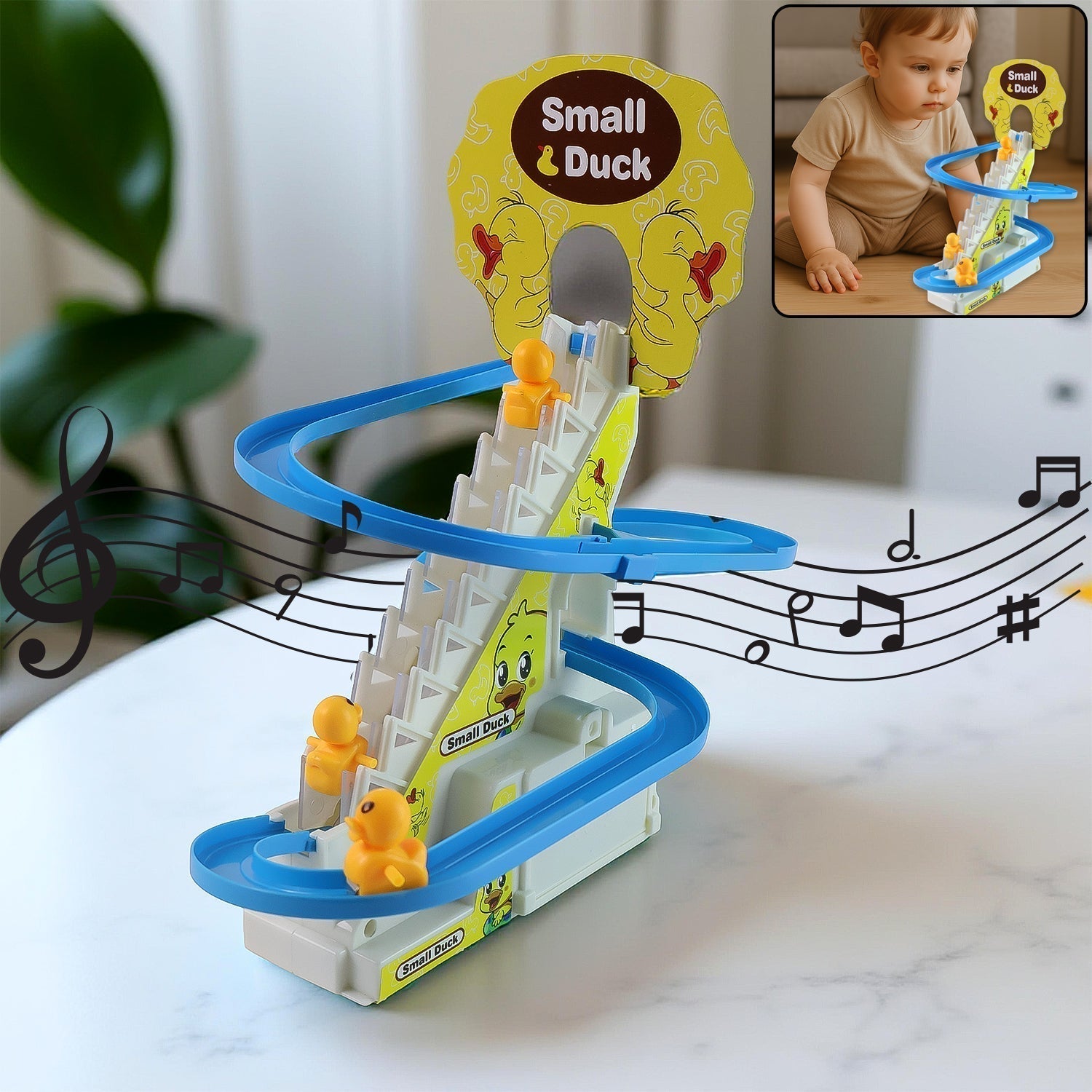 LALA Small Duck Climb Stairs Toy Roller Coaster with Flashing Lights & Music (3 Ducks)