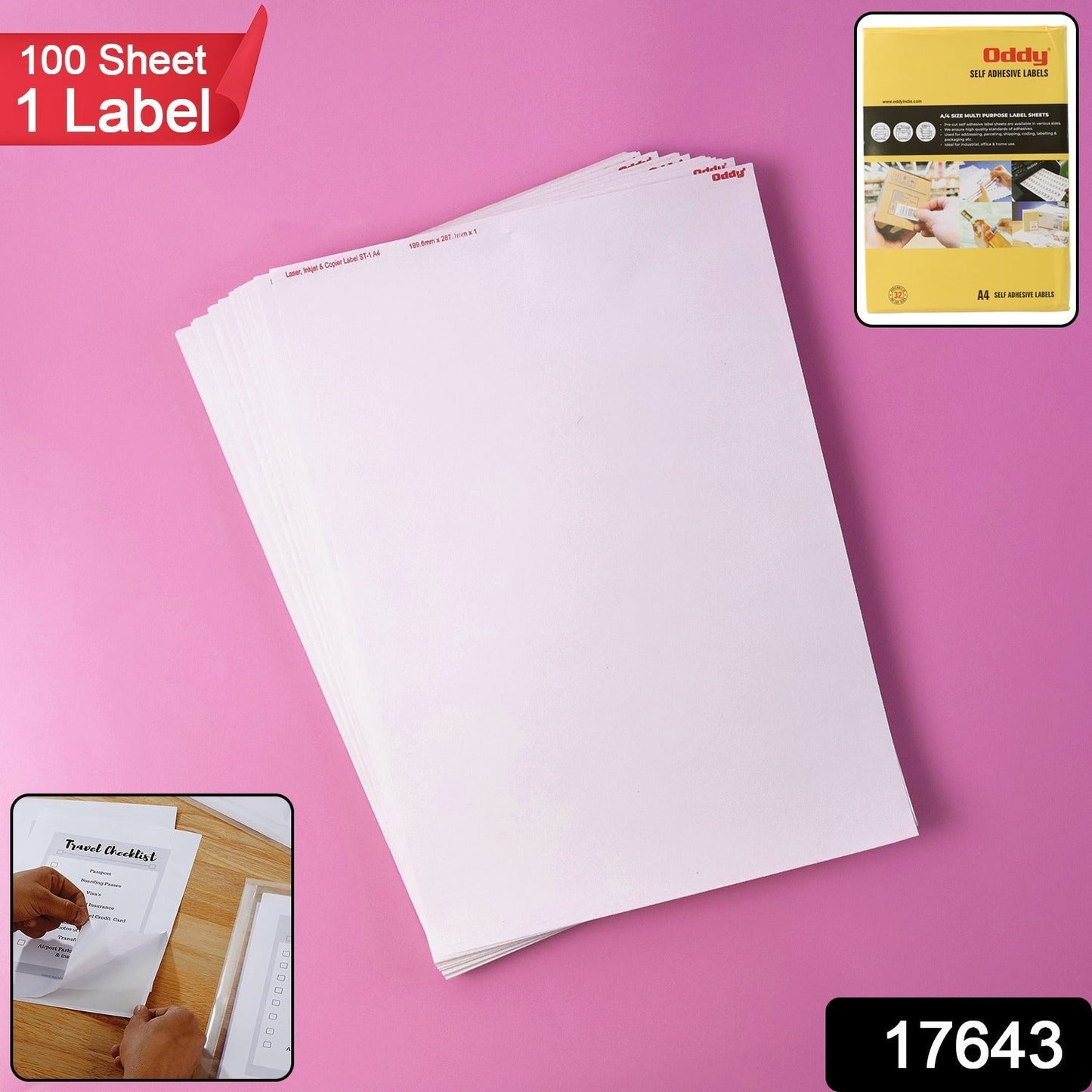 Oddy Self-Adhesive Label Sheets â€“ A4 Full-Sheet Labels (100 Sheet)