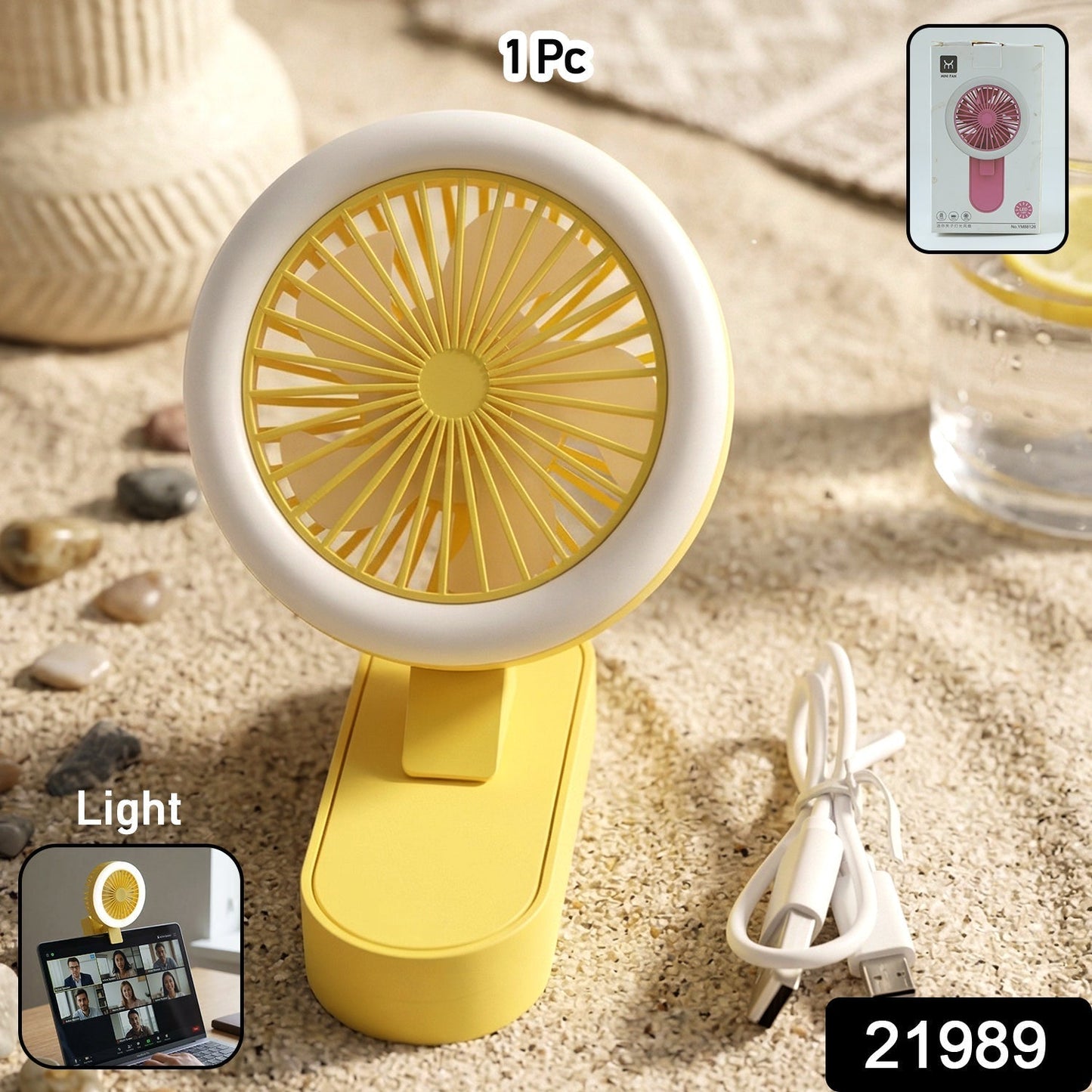 Portable Rechargeable Mini Table Fan with LED Light (1 Pc)