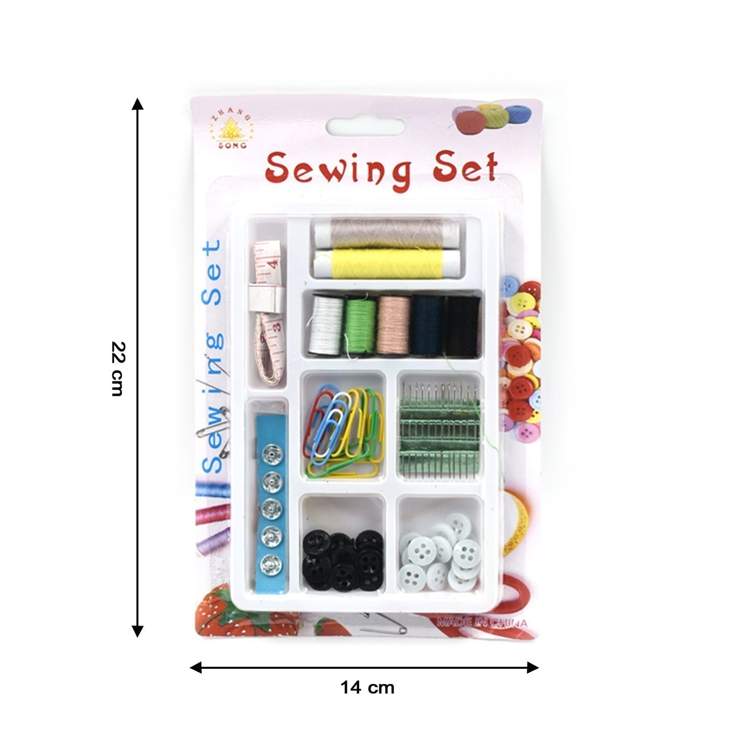 62 Pc Sewing Set used for sewing of clothes and fabrics including all home purposes.