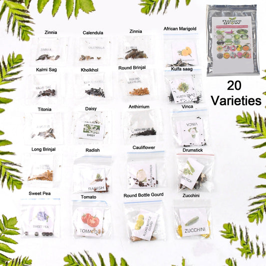 20 Varieties of Vegetable & Flower Seeds Combo (1 Pkt. / 20 Varieties)