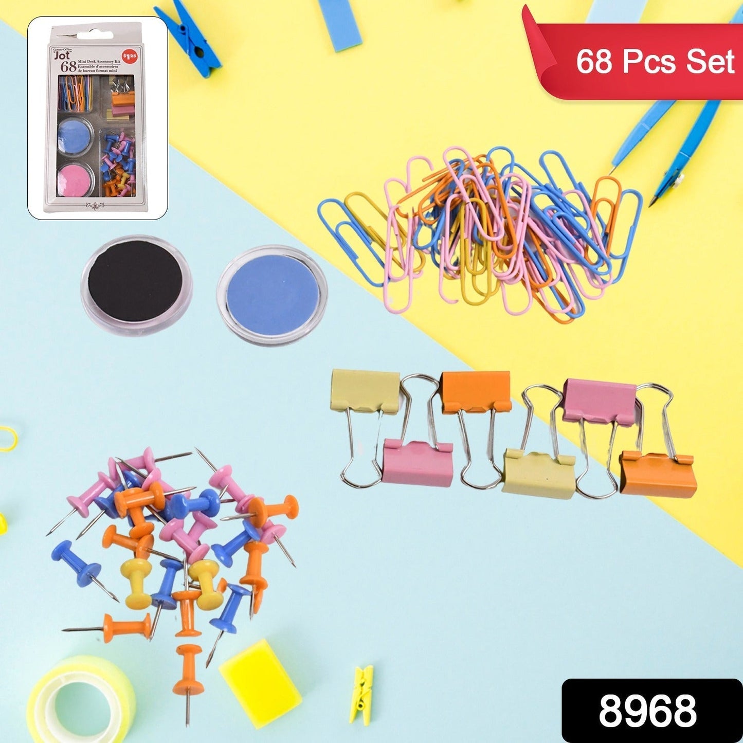 Binder Clips Paper Clips, Push Pins for Office and School Supplies (68 Pcs Set)