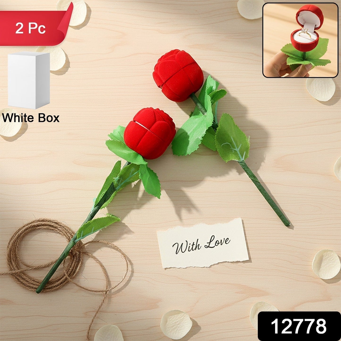 Romantic Artificial Rose Ring Box Stick â€“ 2 Piece Flower Shaped