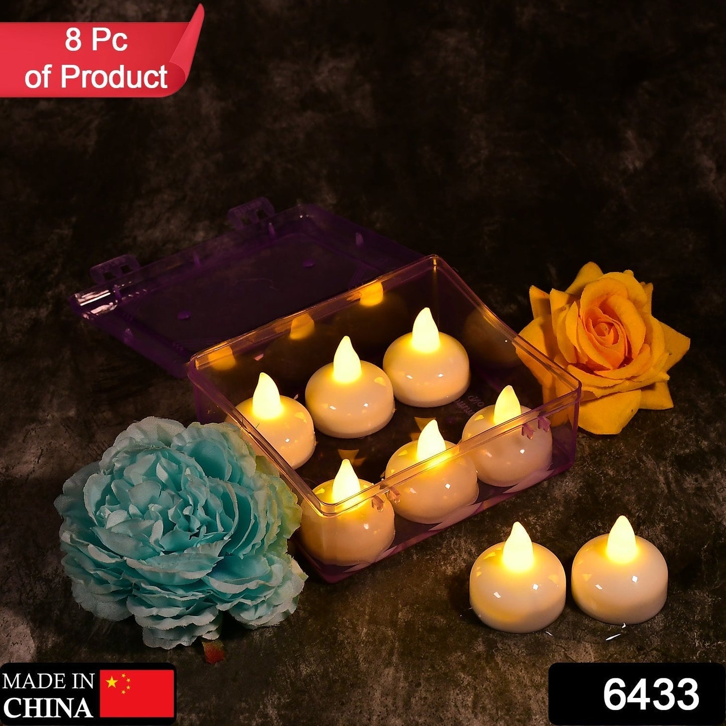 8-Piece Battery Operated Flameless Floating Candles in Transparent Box – Decorative Wedding Tea Lights