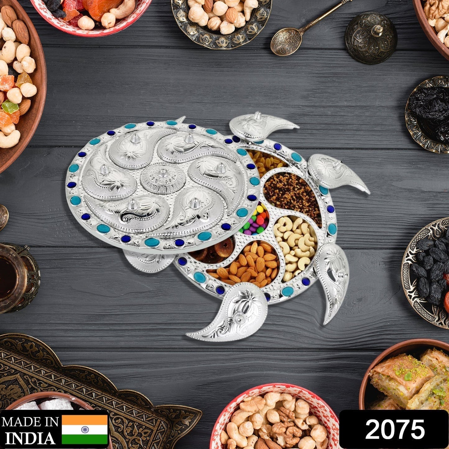 Multipurpose 7 Compartment Dry Fruit Serving Rotating Tray ,Chocolate, Snacks Storage Box, Masala Box