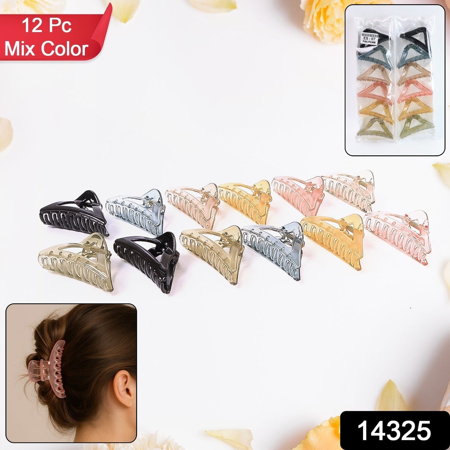 Triangle Shape Mix Color Plastic Hair Claw Clip â€“ 12 Pc Durable Grip for Women and Girls