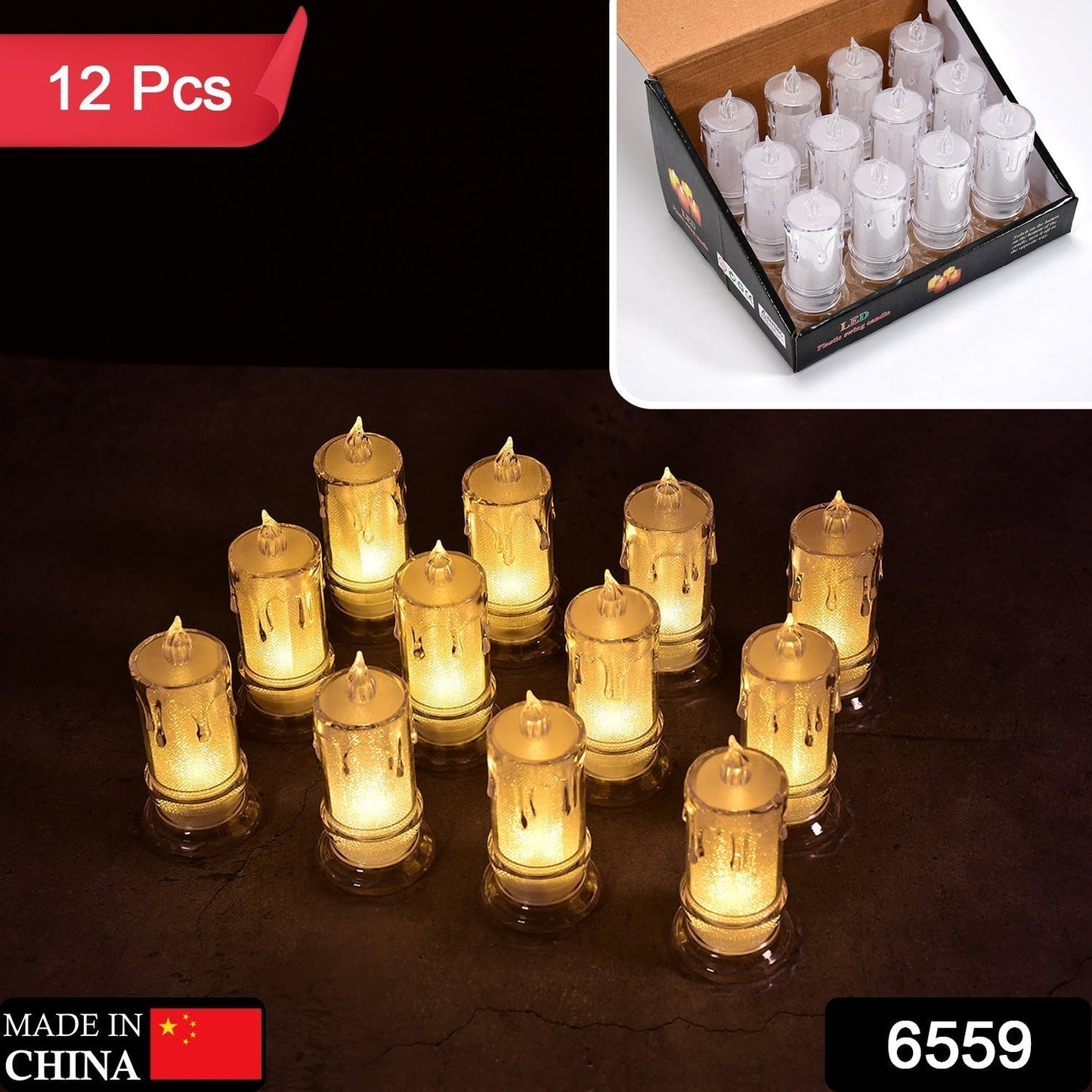 Big Flameless Melted Design Candles Set (12 pcs)